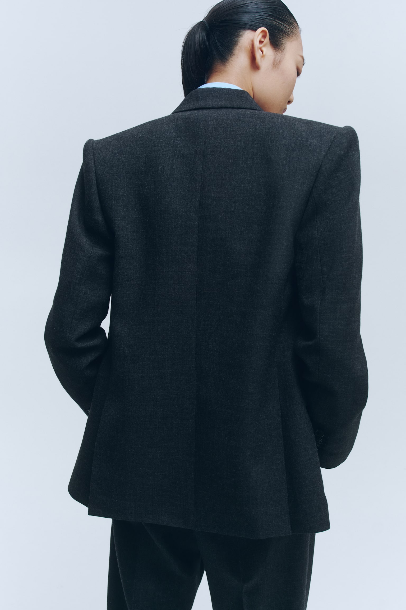 Женский пиджак H&M Double-Breasted Wool Blazer, цвет: Тёмный серый меланжевый — фото 4