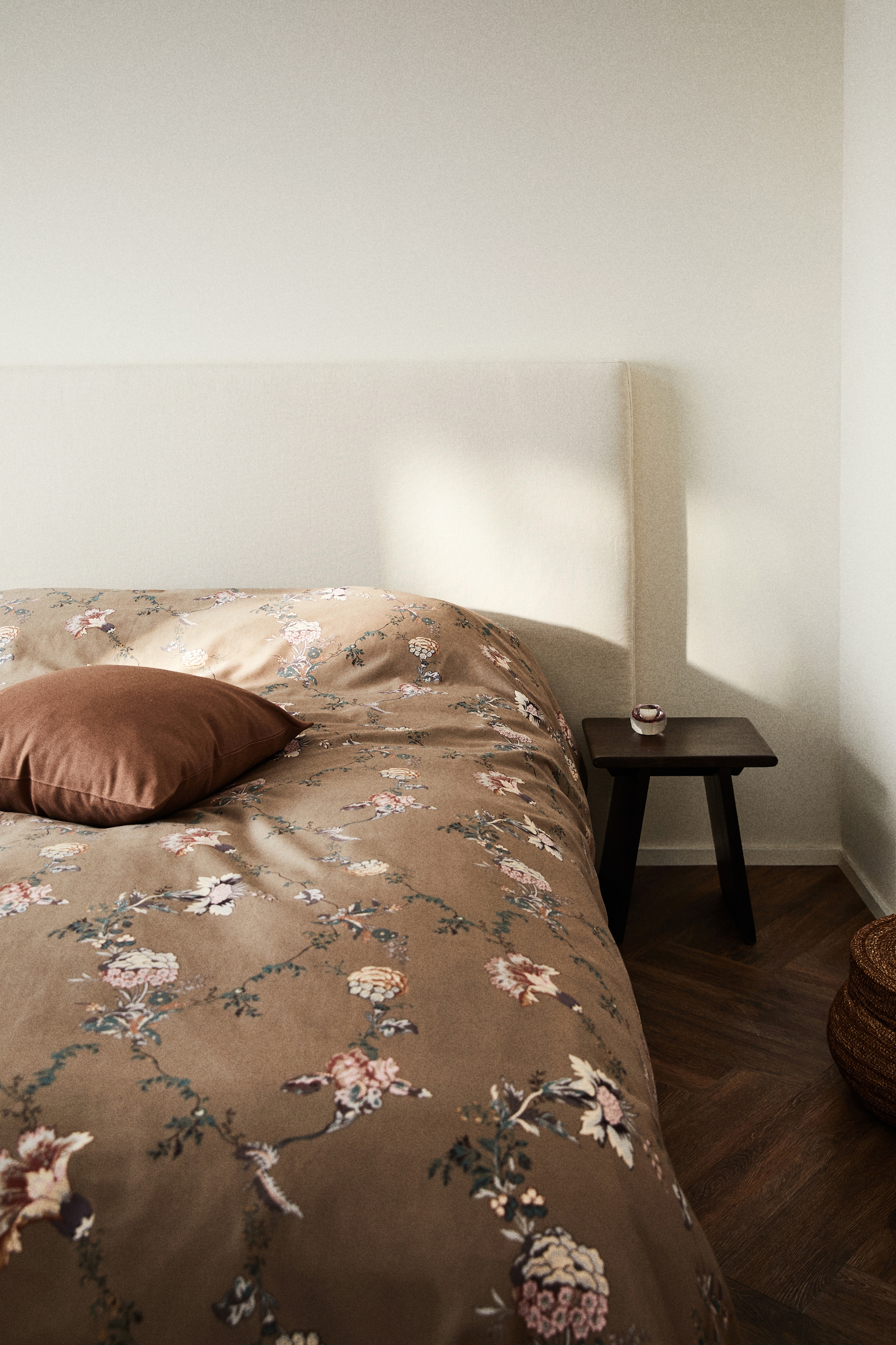 Satin double/king duvet cover set - Beige/Floral/Dusty pink/Floral