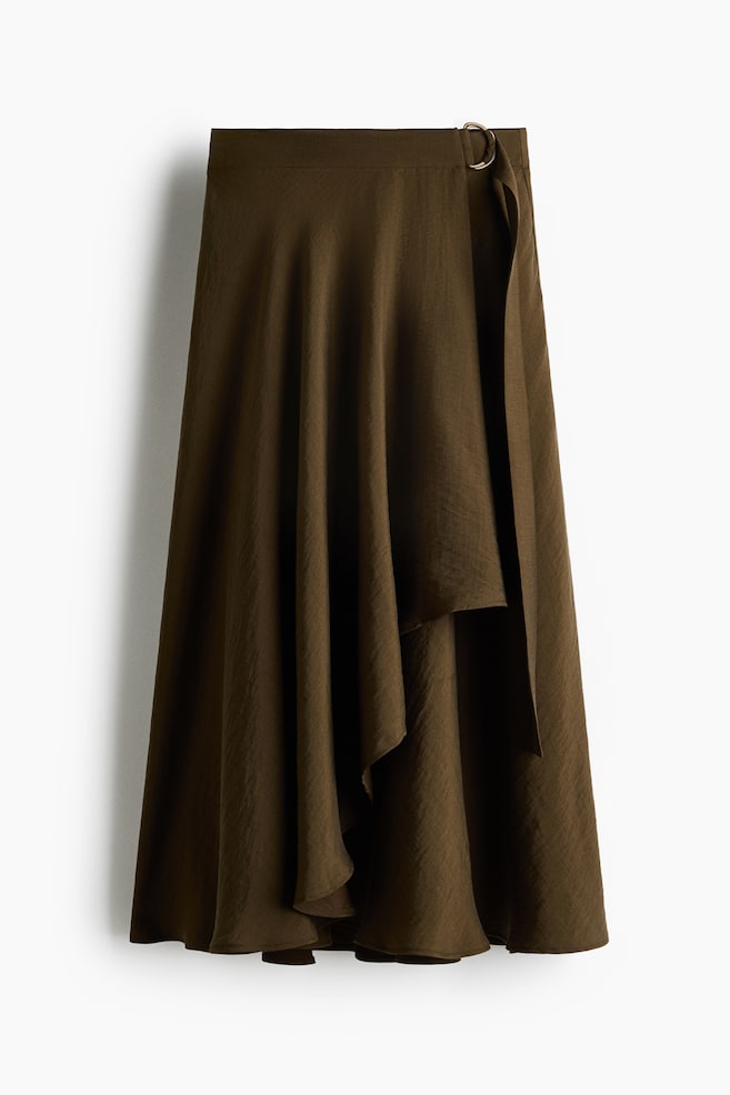 Lyocell-Blend Wrap Skirt - Brown - 1