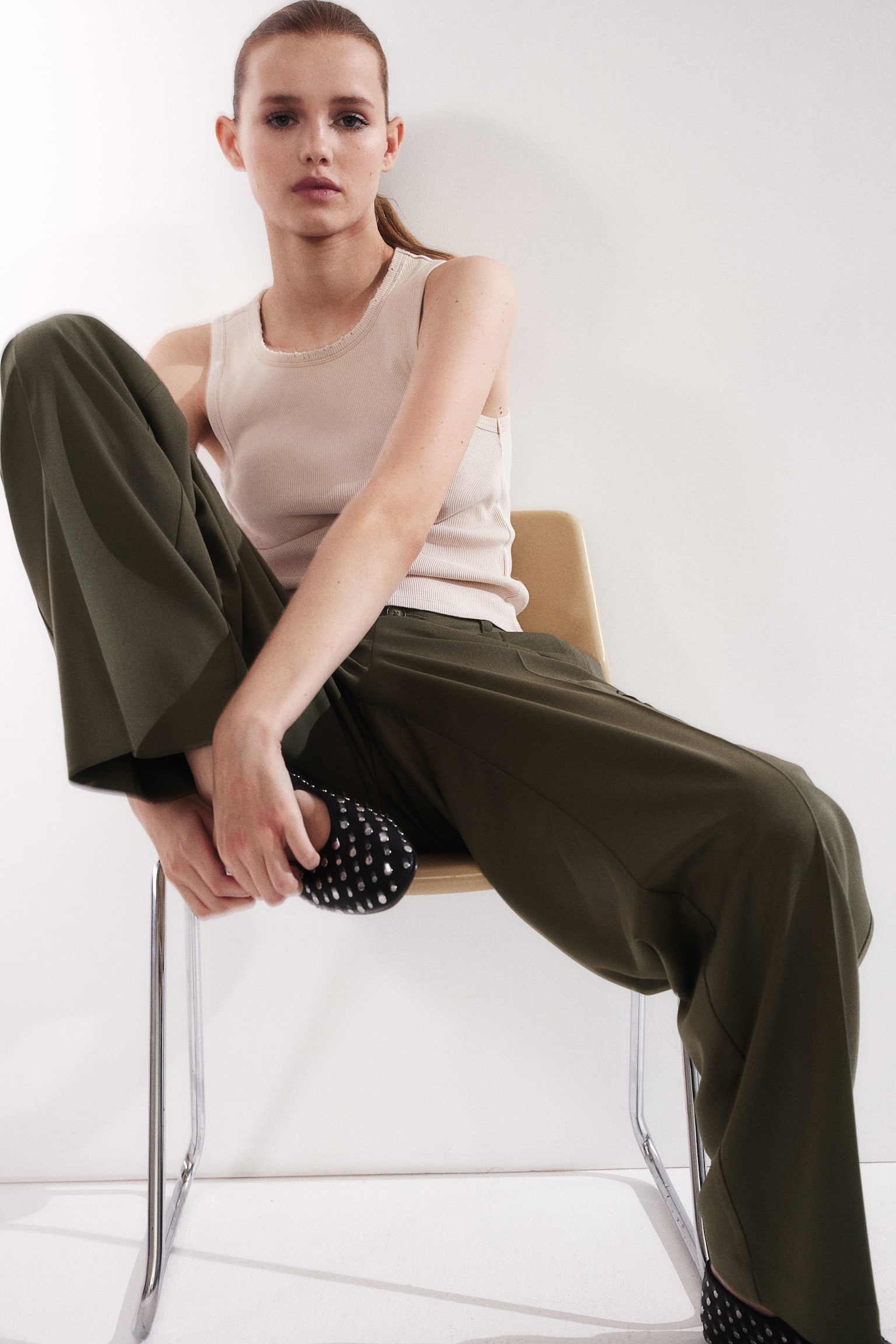 Wide cargo trousers - Khaki green/Dark brown - 4