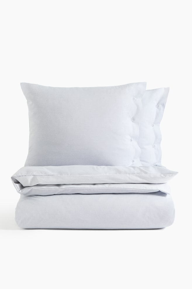 Oxford King/Queen Duvet Cover Set - Pale dusty blue/striped/Light beige/striped - 1