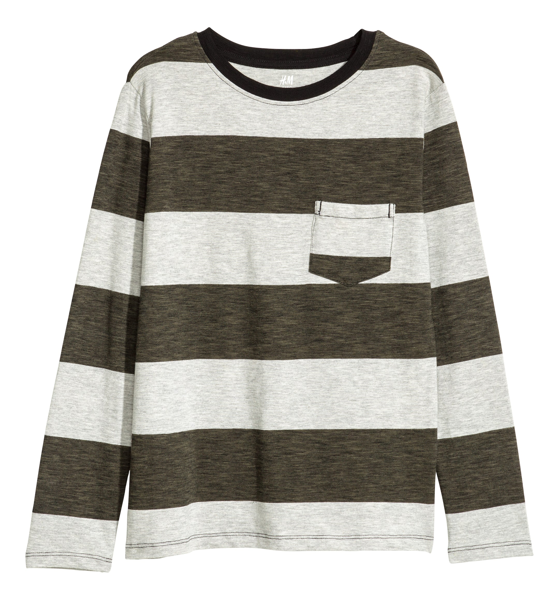 View larger image: Long-sleeved jersey top - Khaki green/Striped - Kids | H&M GB 1