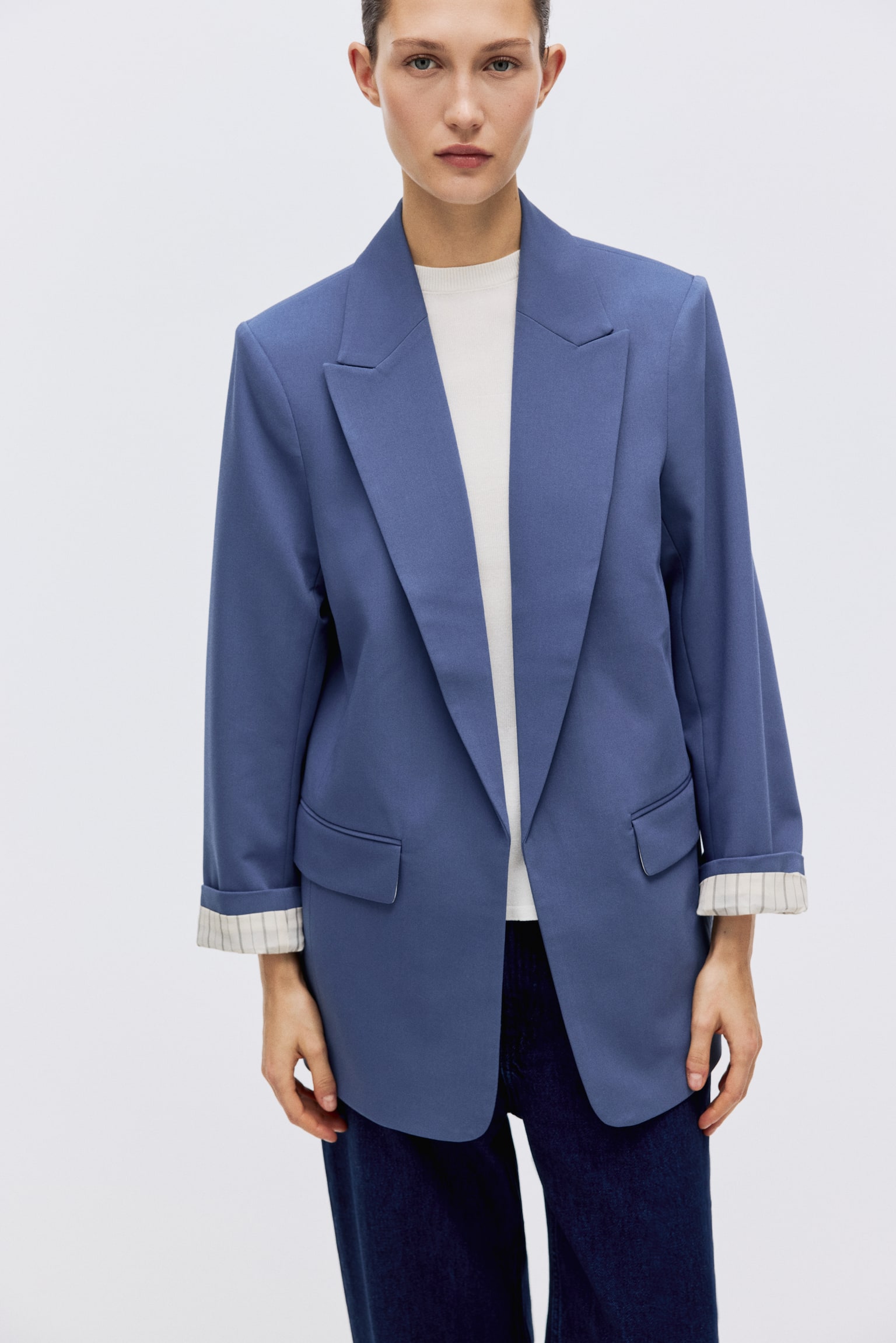 Lyocell-blend blazer - Pigeon blue/Dark brown/Light beige - 6