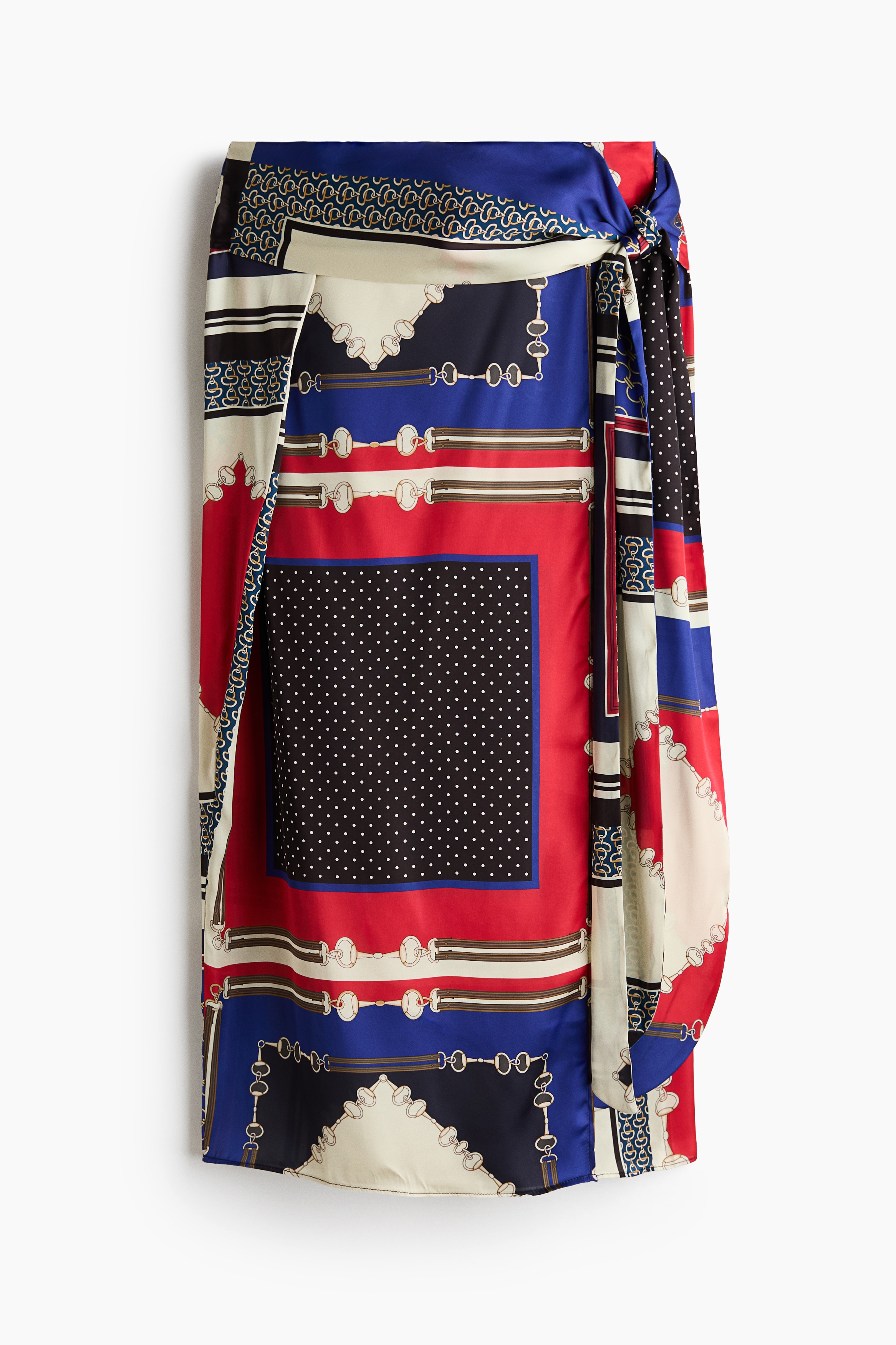 Tie-detail satin skirt - Bright blue/Red
