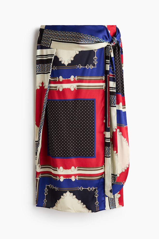 Tie-detail satin skirt - Bright blue/red - 1