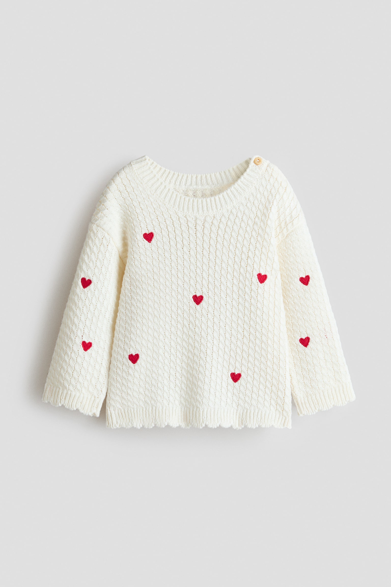 Cotton jumper - Cream/Hearts/Light beige/Red striped