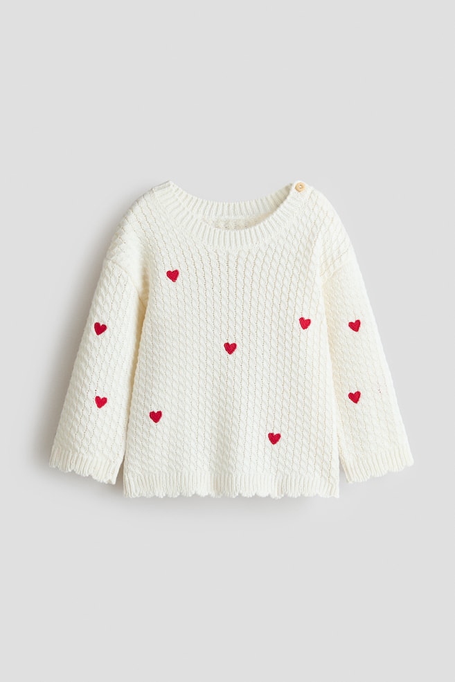 Cotton Sweater - Cream/hearts/Light beige/red striped - 1
