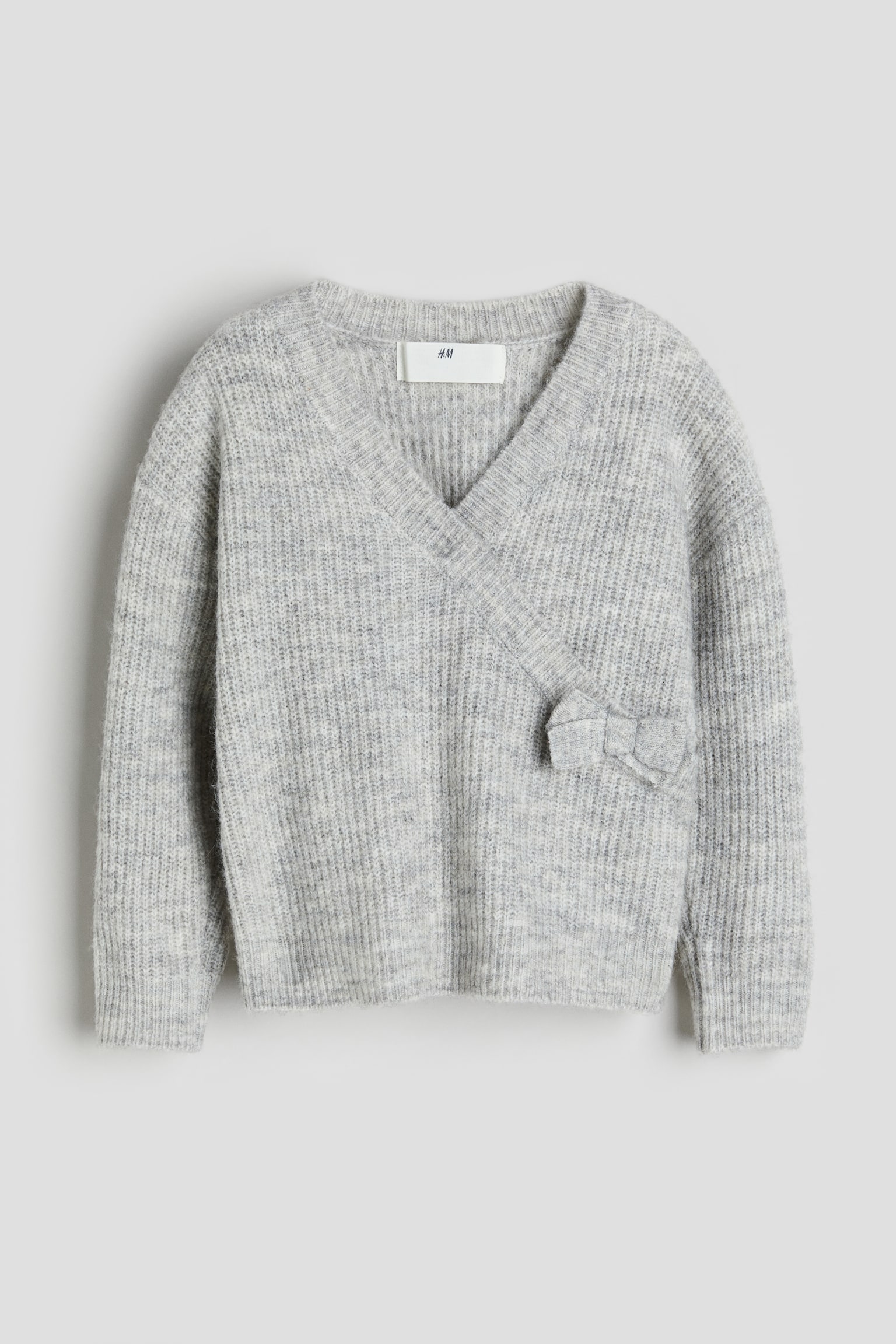 Wrap Front Sweater - Light grey marle/White - 1