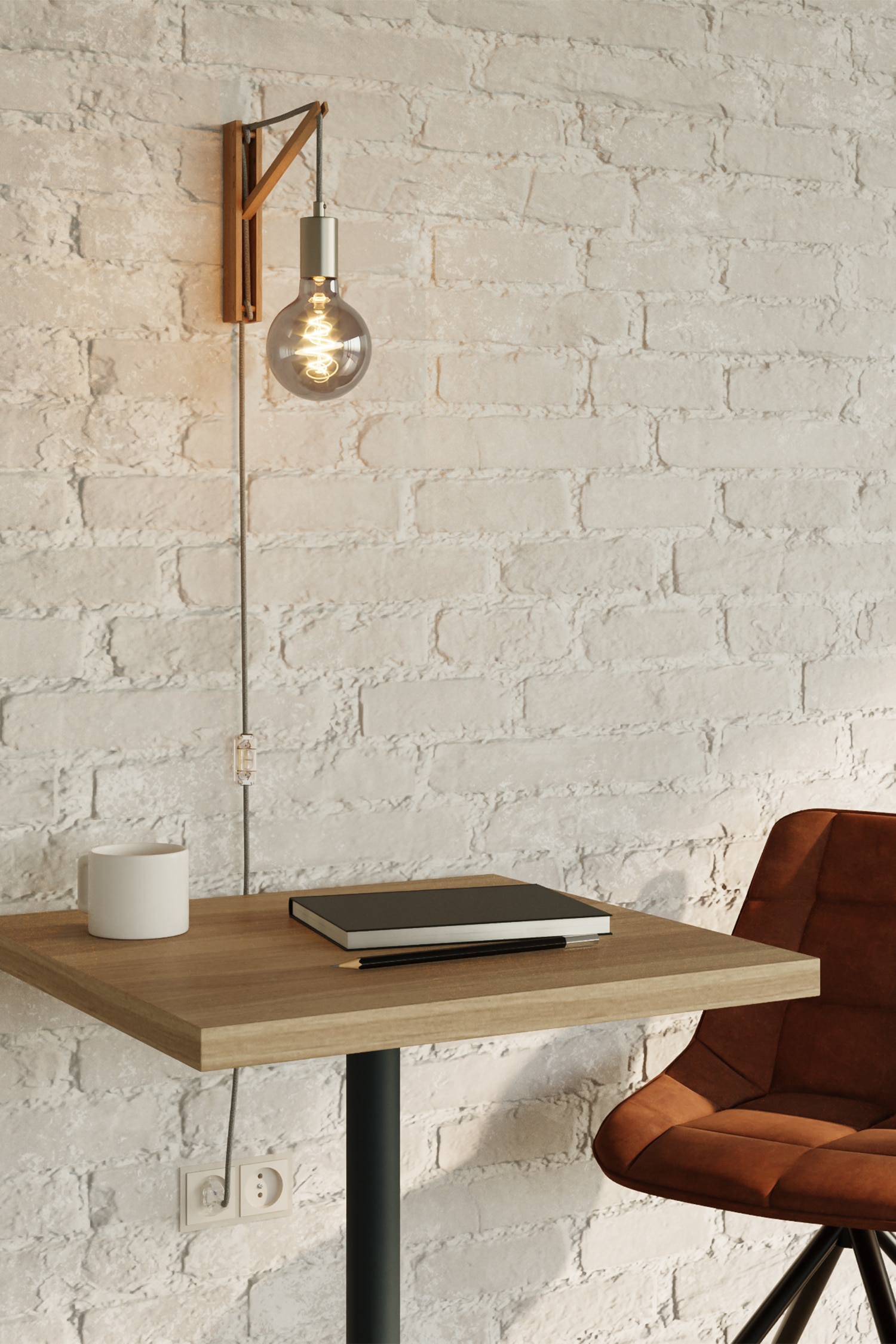 Candeeiro De Parede Pinocchio Com Lâmpada - Madeira Nat./titânio Escovado/Preto/Madeira Natural/efeito Wenge/Branco/ouro/Branco/azul