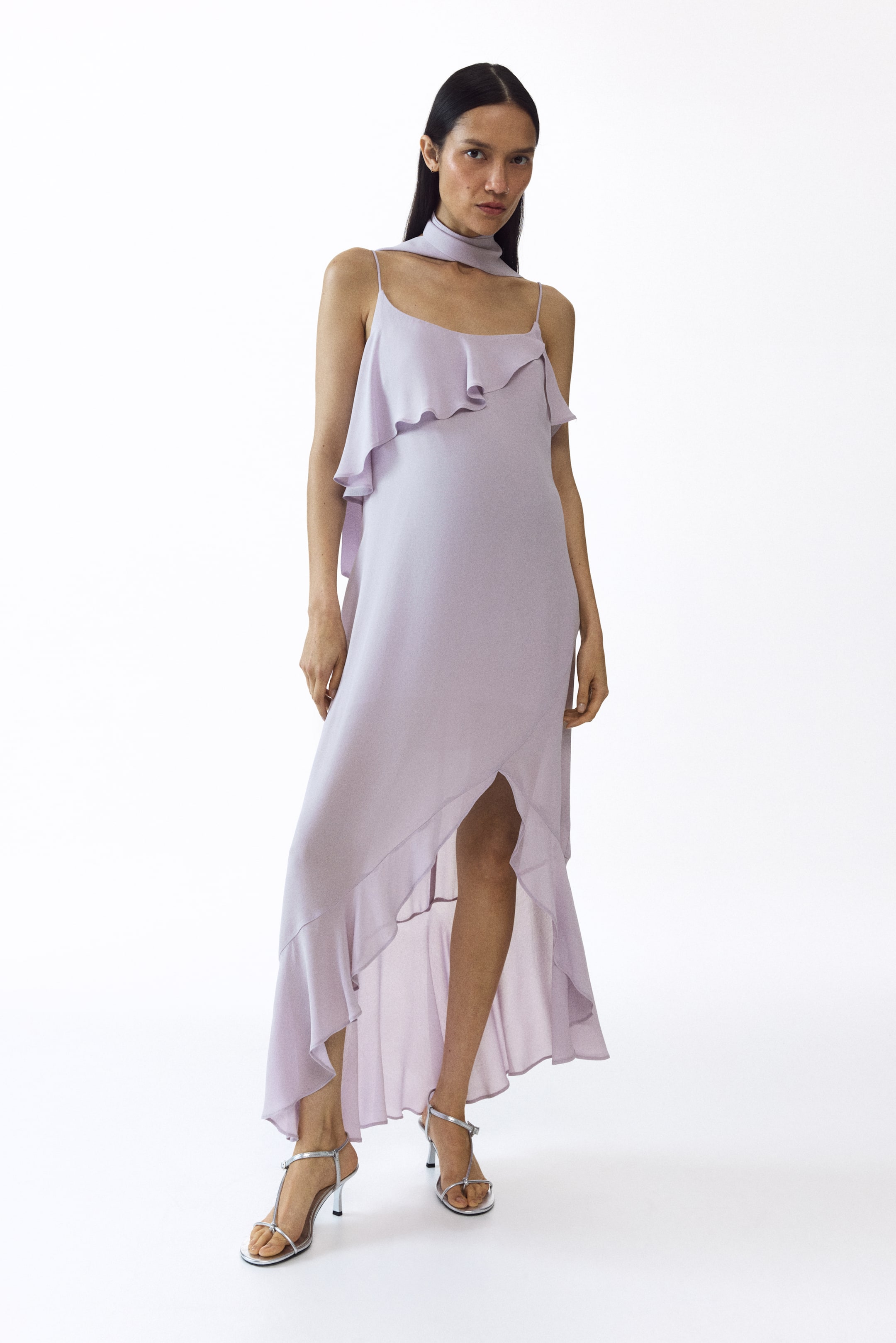 MAMA Flounced Chiffon Dress with Scarf