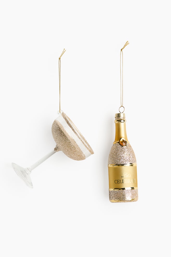 2er-Pack Weihnachtsschmuck aus Glas - Goldfarben/Flasche/Silberfarben/Flasche - 1