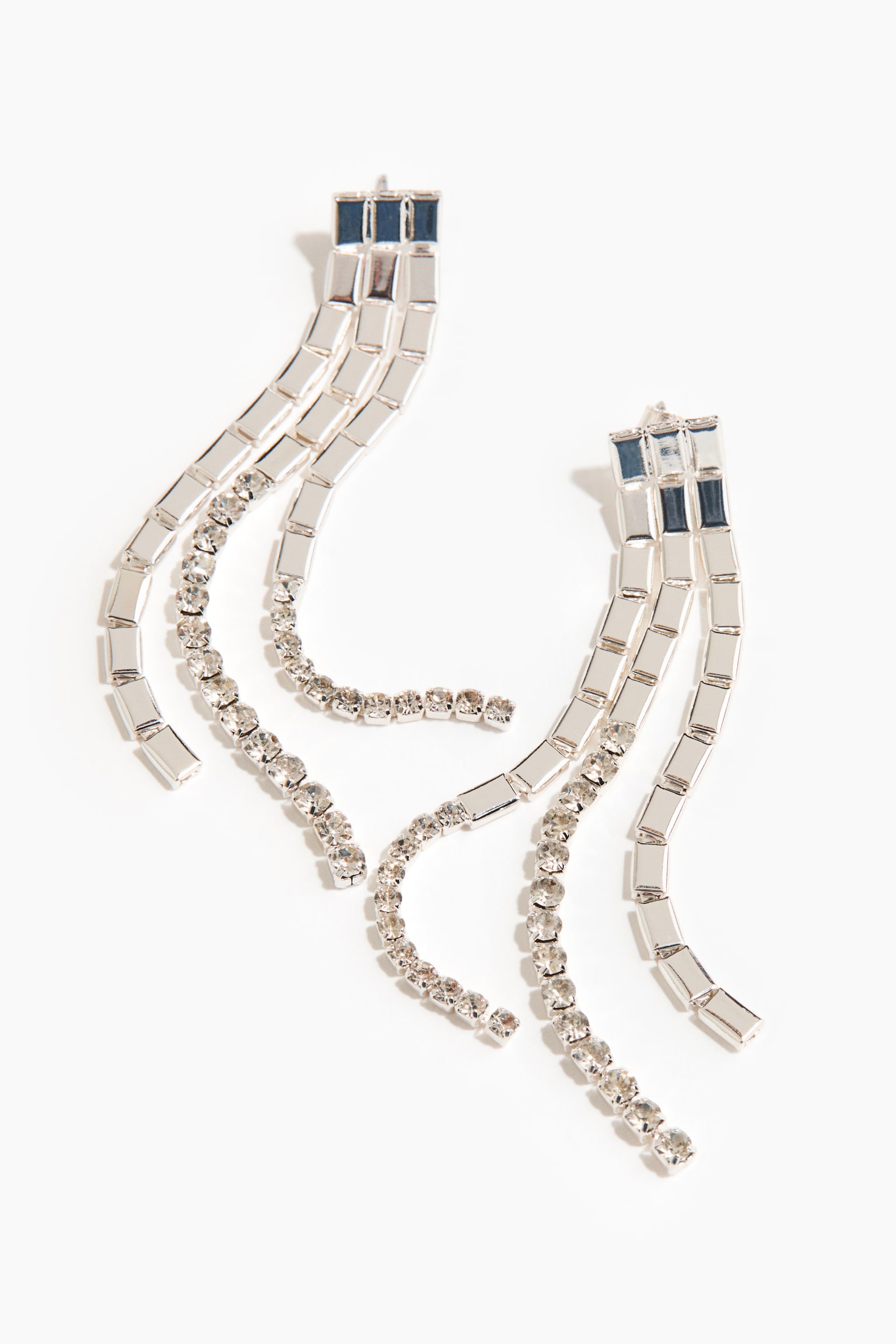 Longues boucles d'oreilles à strass - Argenté - 2