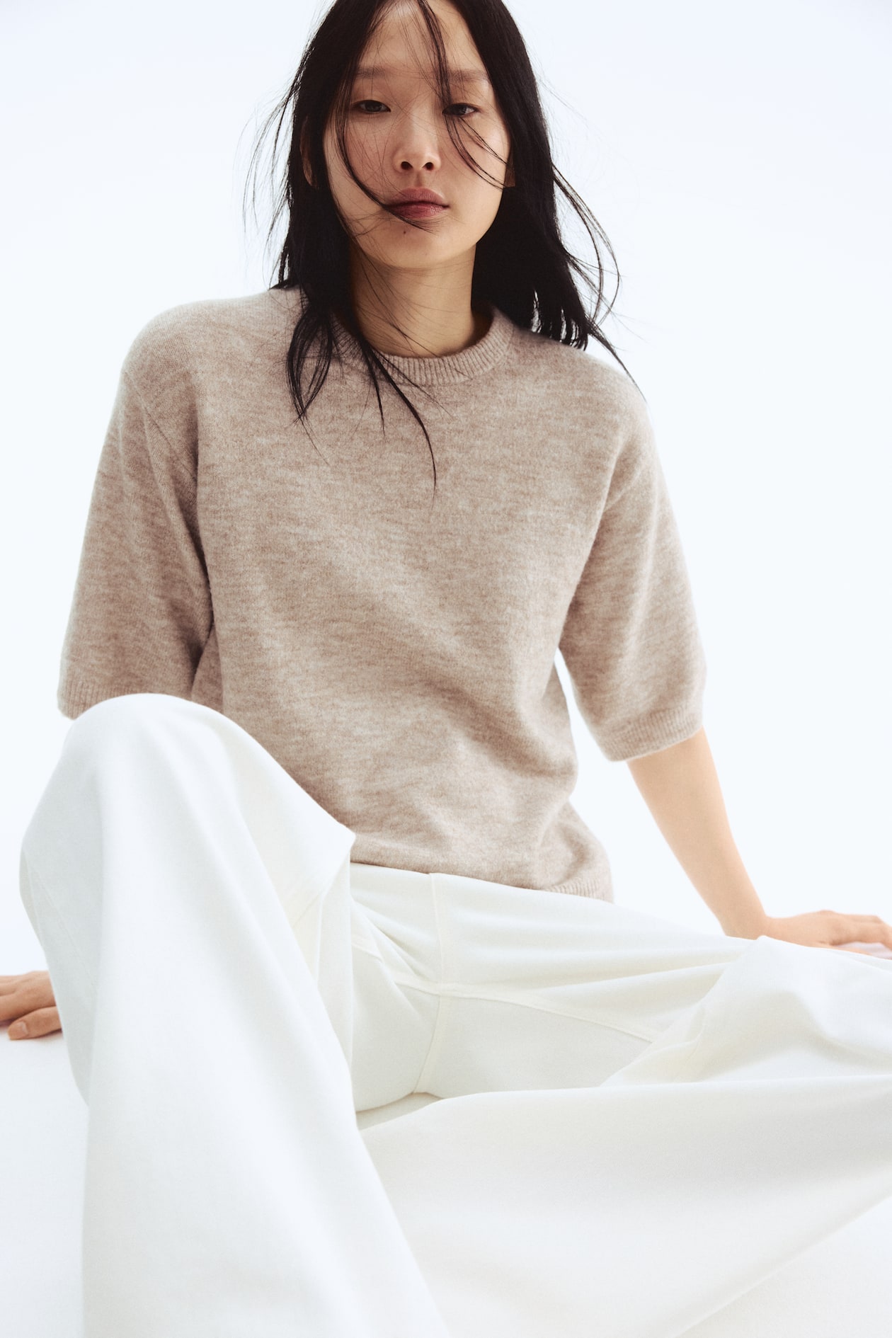 T-shirt en maille - Beige chiné - FEMME | H&M FR