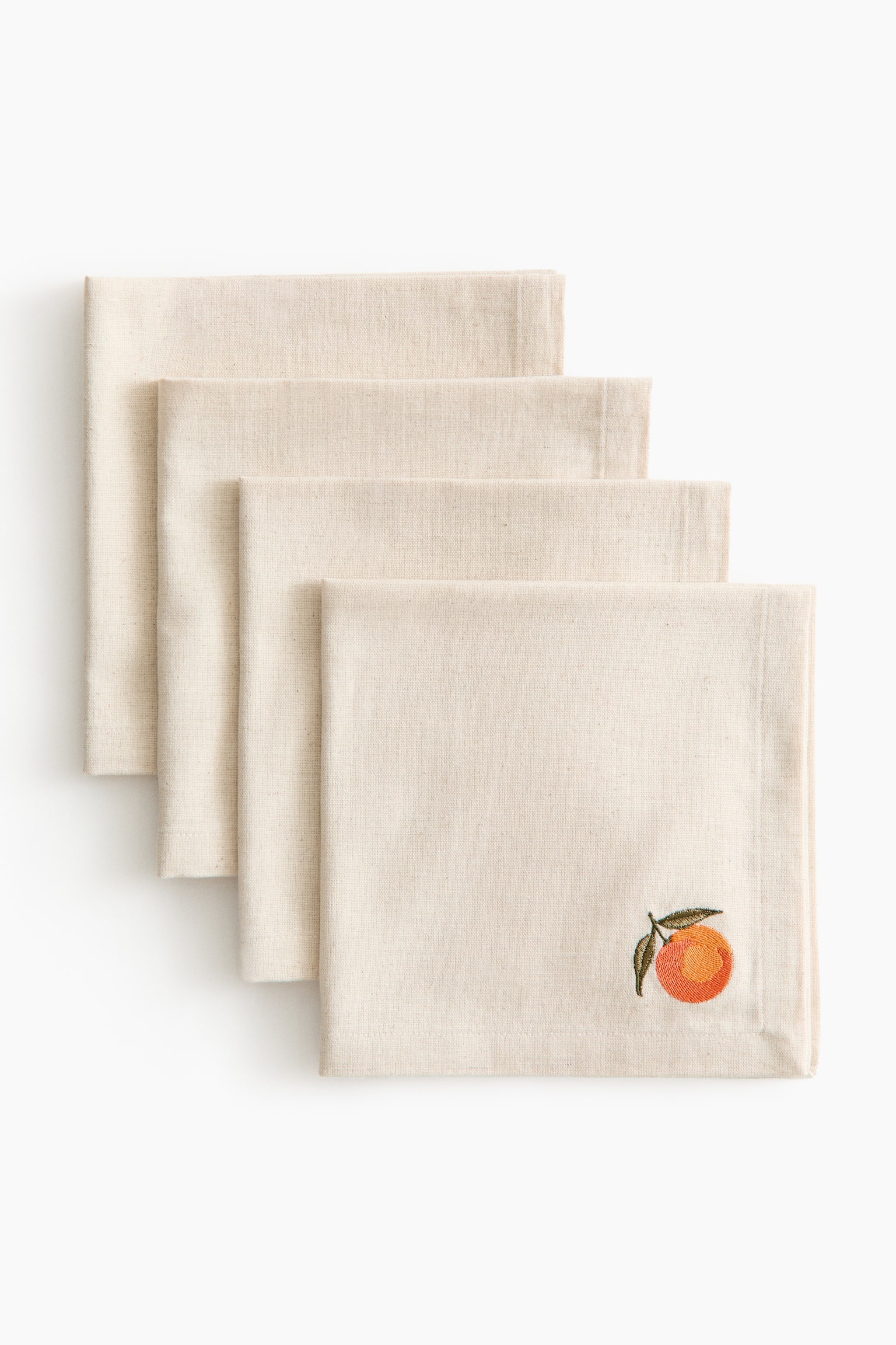 4-pack embroidery-detail linen-blend napkins - Light beige/Orange/White/Buon Appetito - 2