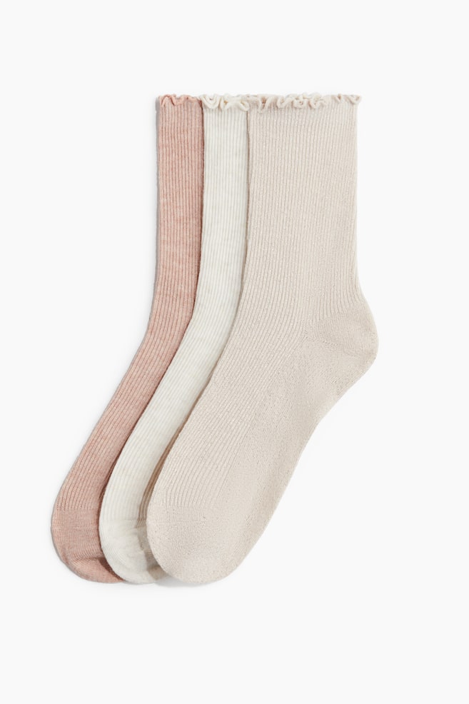 Calze con dettaglio a overlock 3 paia - Rosa cipria/glitter/Bianco/fiori/Rosa/bianco - 1