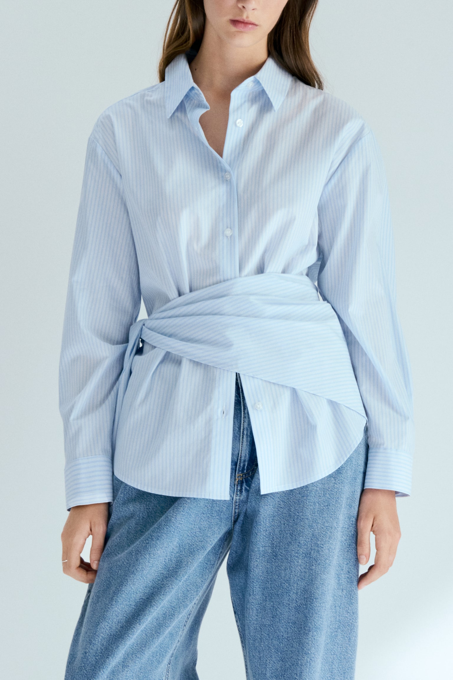 Chemise avec foulard - Bleu clair/rayé - 3