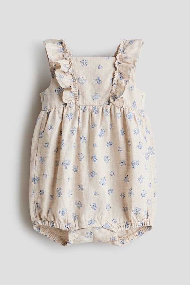 Linen romper suit - Beige/Floral/Light beige/Raspberries - 1