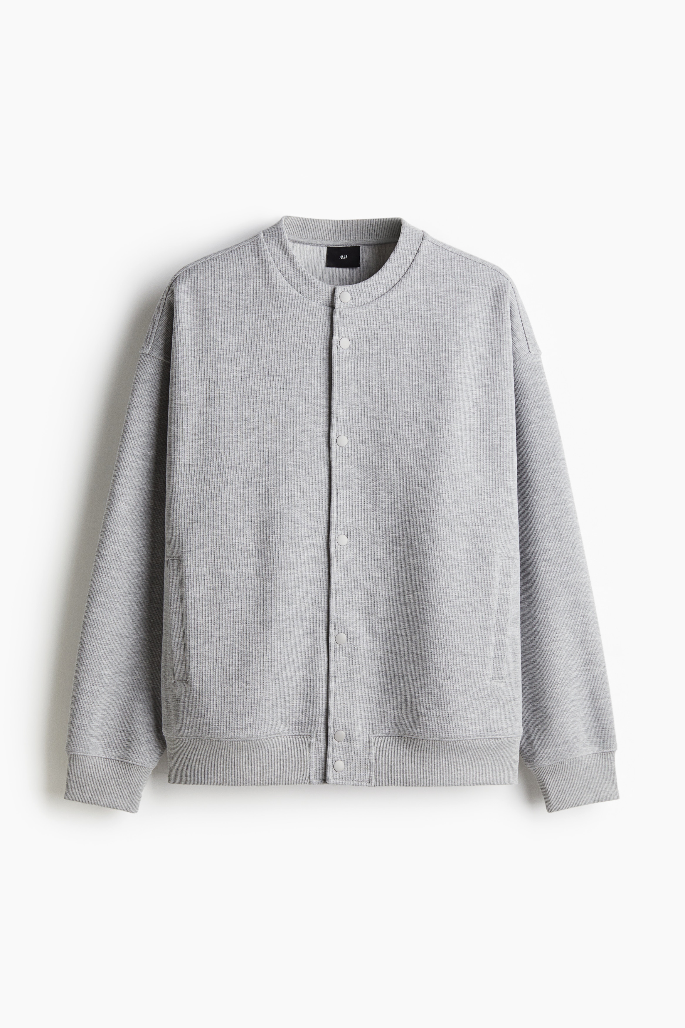 ルーズフィット ワッフルカーディガン - グレーメランジ/ブラック