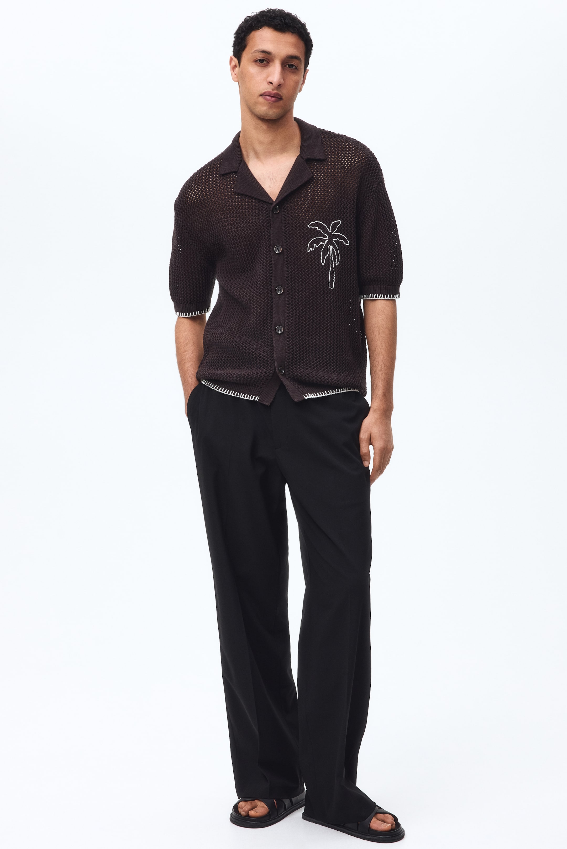 Мужские рубашки H&M Relaxed-Fit Open-Knit Resort Shirt — фото 4