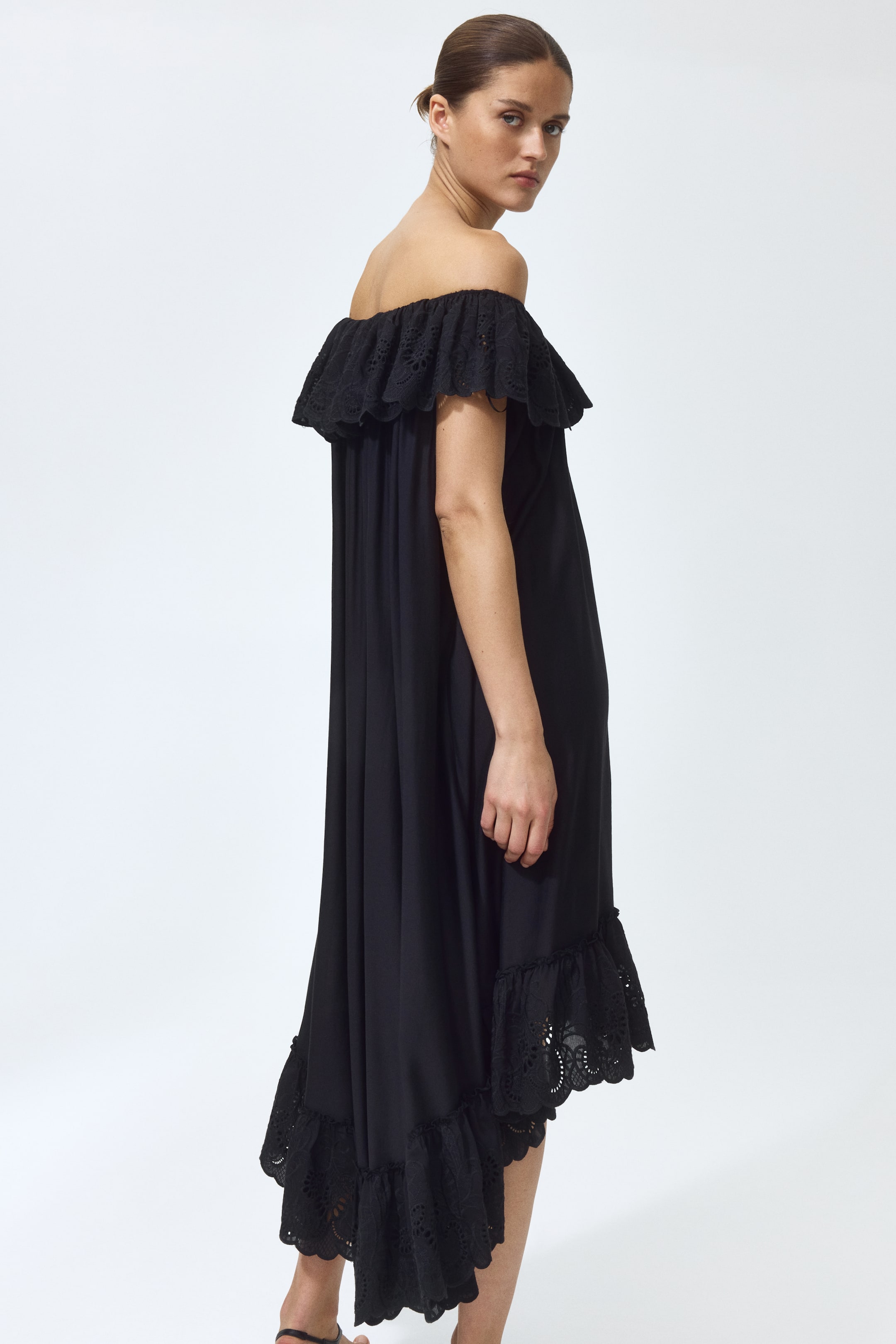 Off-the-Shoulder Dress with Eyelet Embroidery