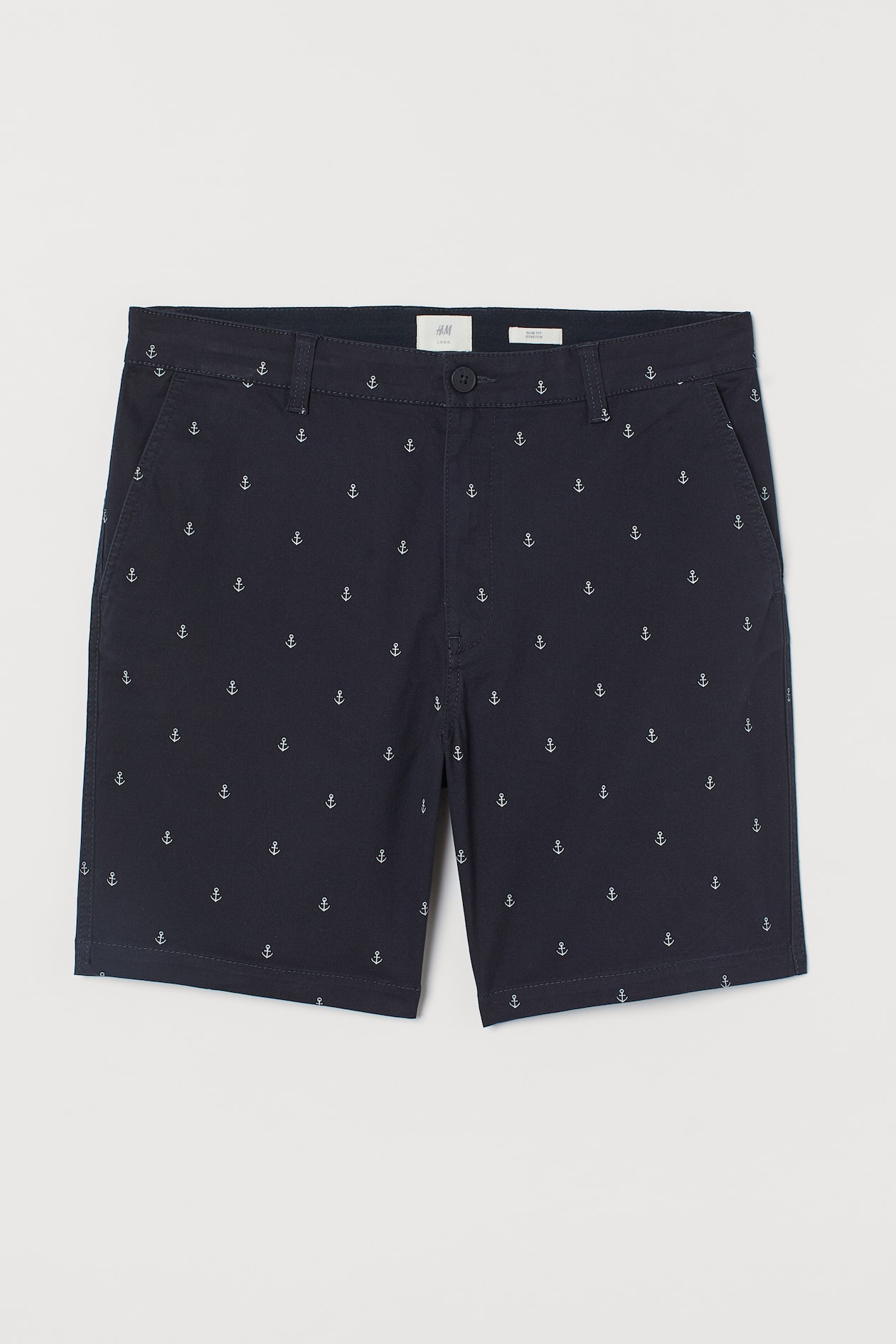 Cotton Chino Shorts - Regular waist - Short - Dark blue/anchors - Men ...