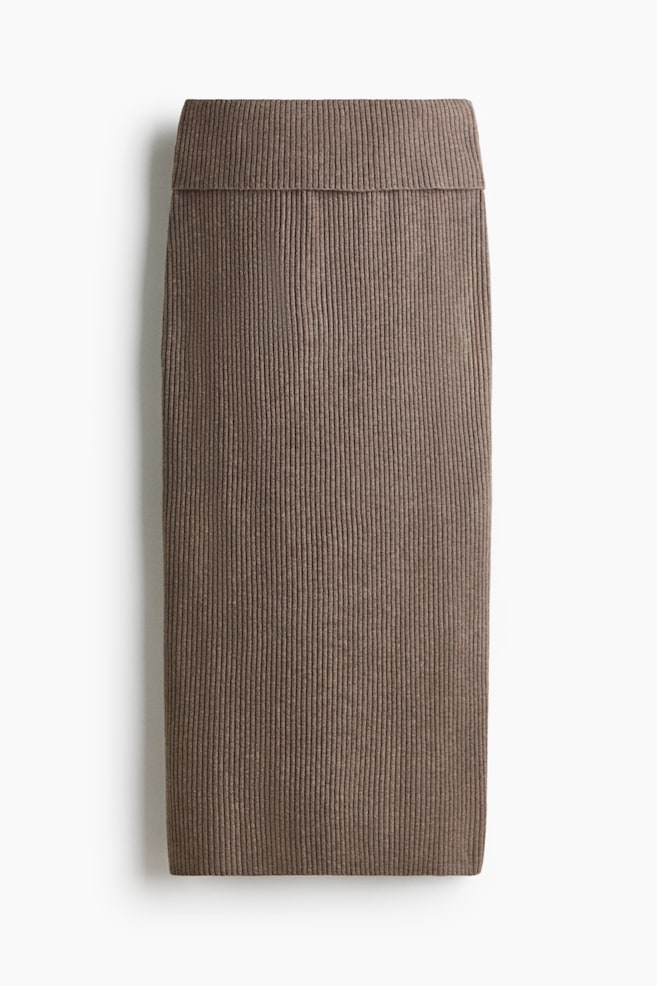Rib-knit midi skirt - Beige/Dark brown - 1