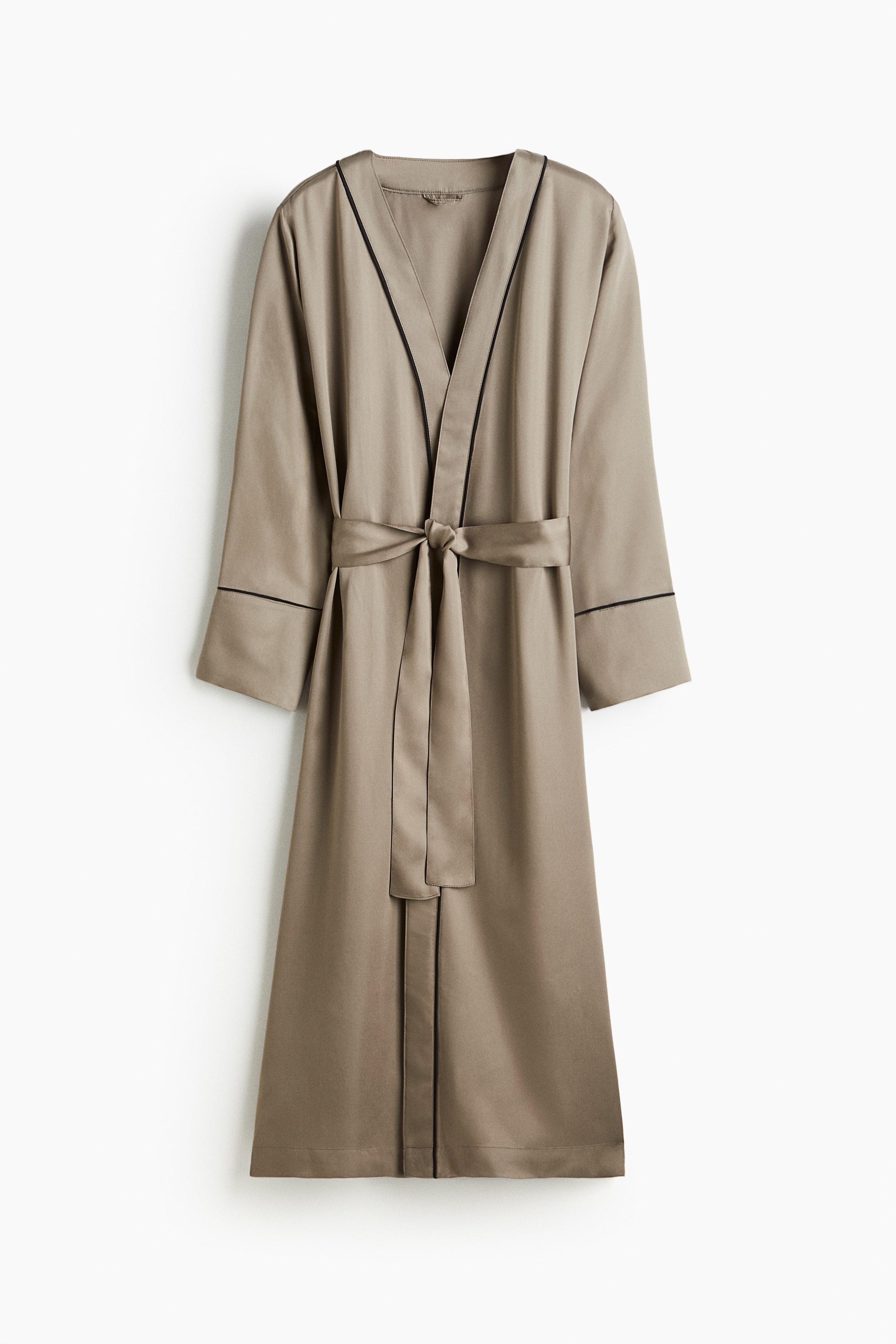 Satin Bathrobe - Taupe/Light beige/Light blue