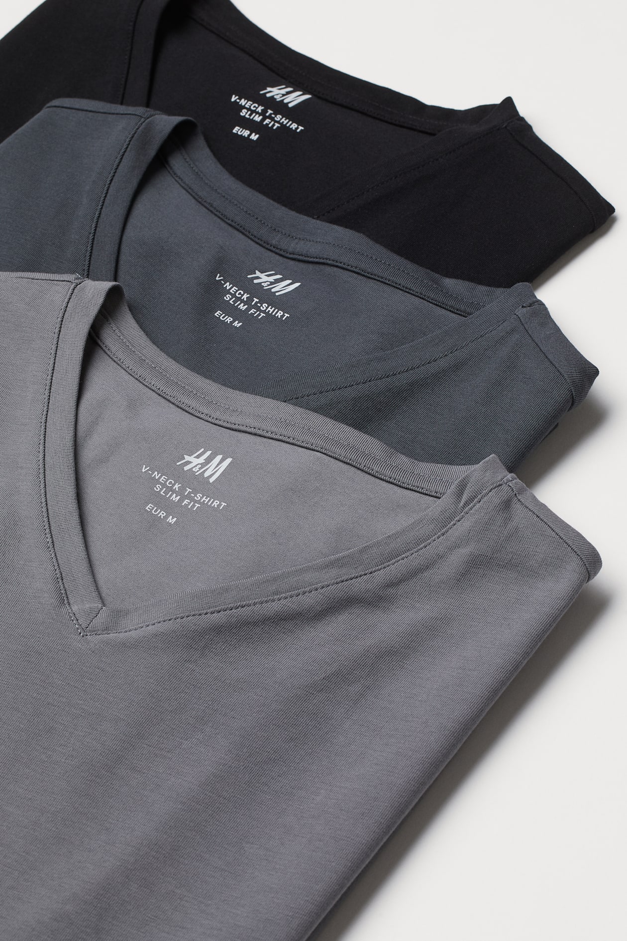 3-pack Slim Fit V-neck T-shirts - Gray/dark gray/black - Men | H&M US