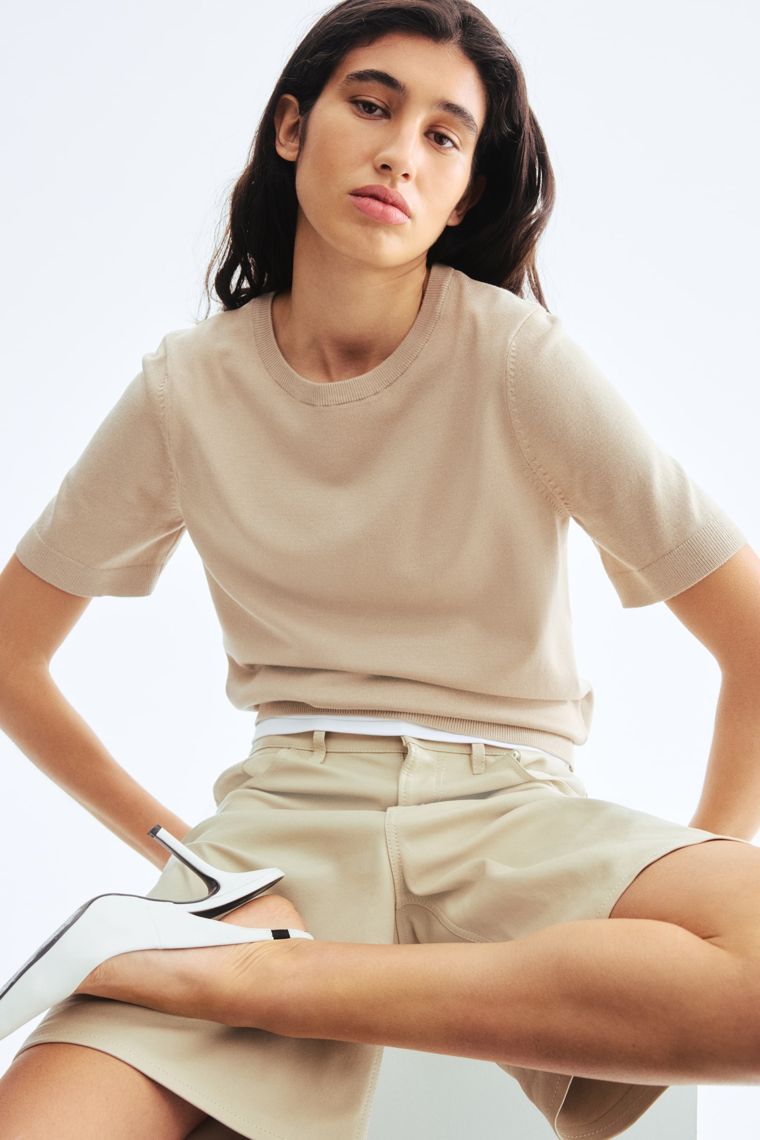 Top en tejido fino - Beige - 1