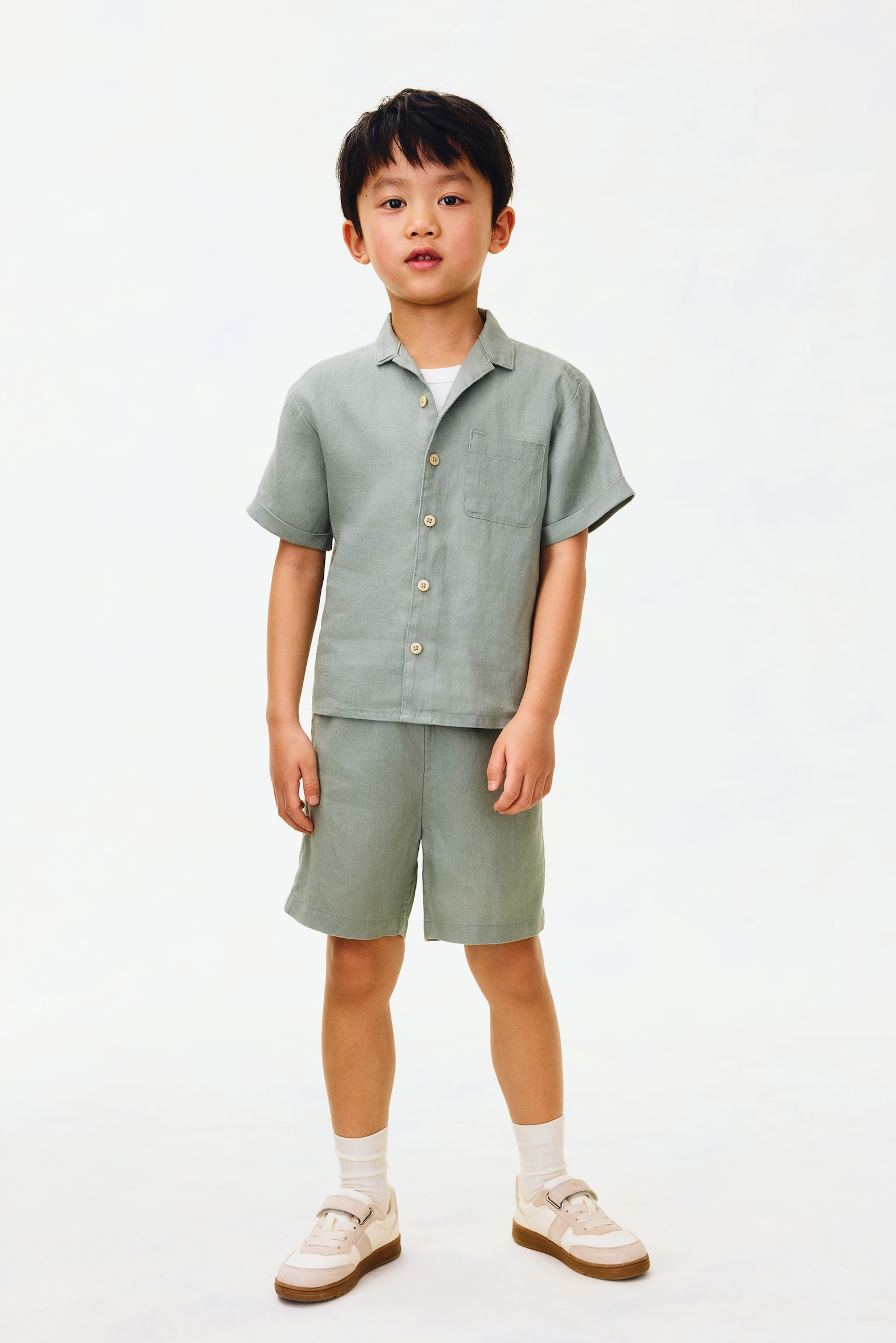 Ensemble 2 pièces en lin - Vert kaki/Beige clair/Marron - 5