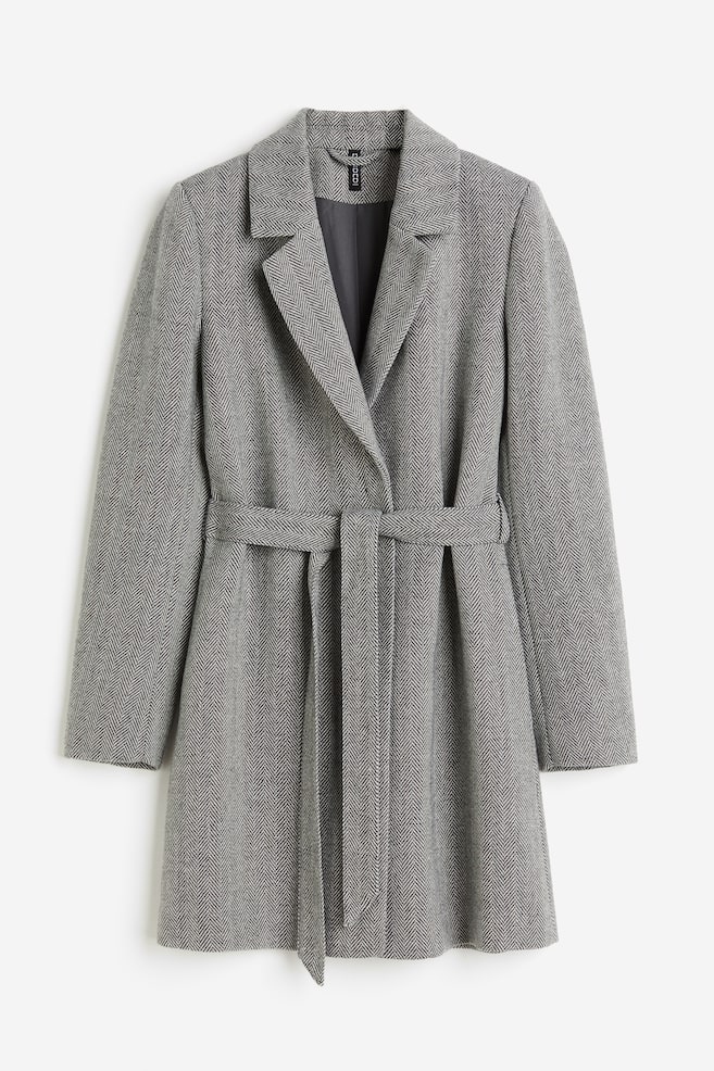 Tie-belt coat - Grey/Herringbone-patterned/Dark grey/Cream/Beige/Dogtooth-patterned - 1