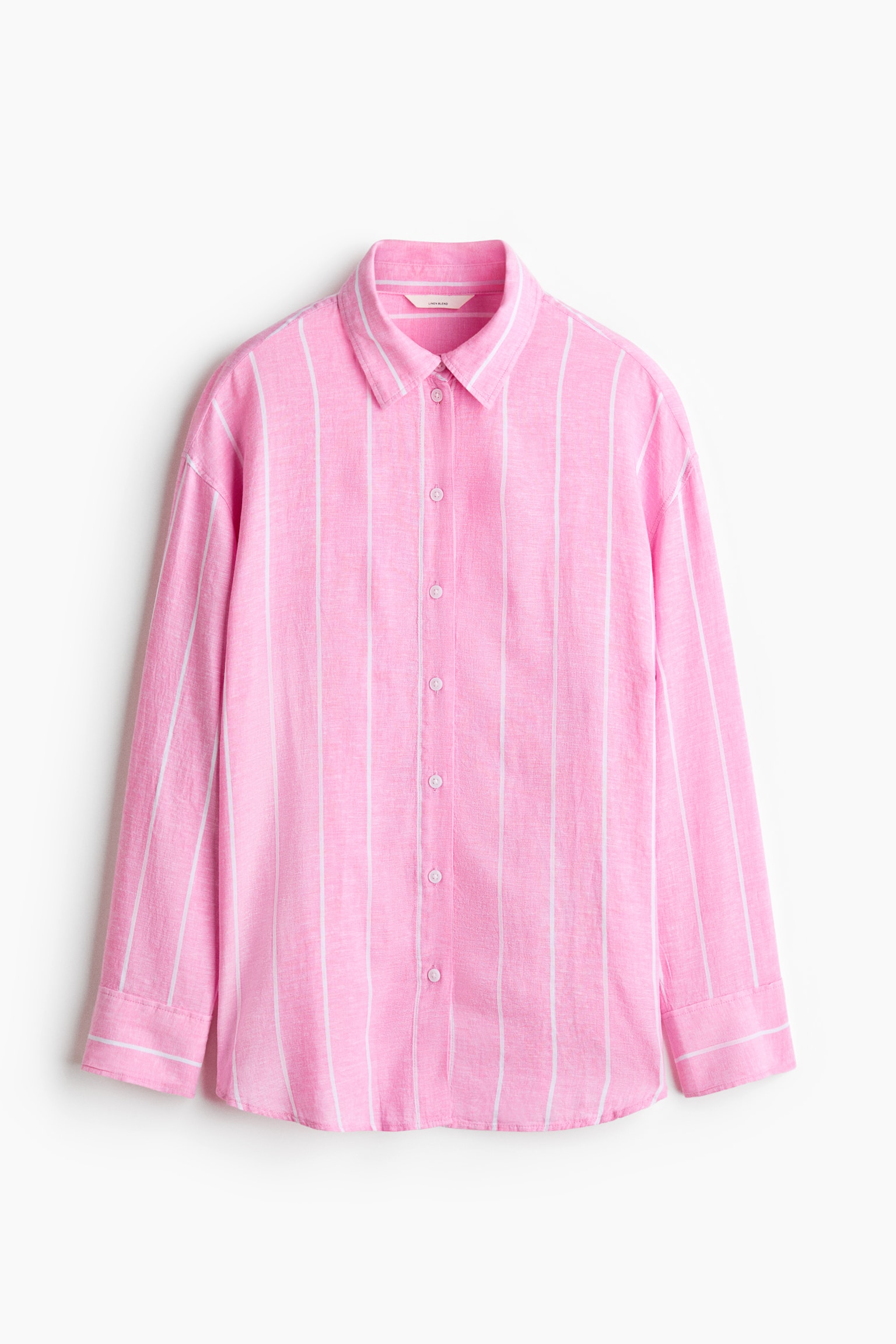 Oversized Bluse aus Leinenmix - Rosa/Gestreift/Dunkles Pflaumenlila