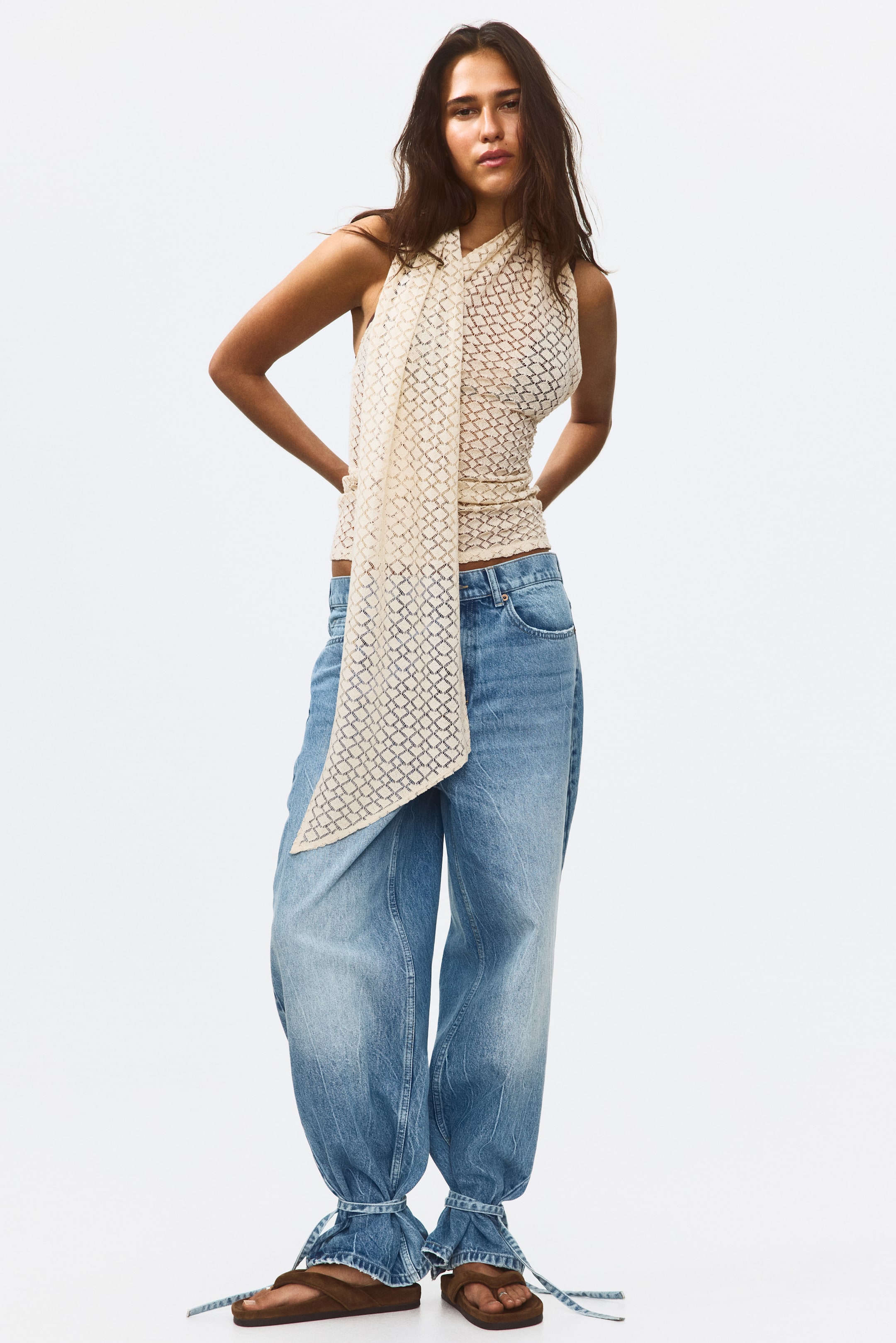 Женские топы H&M Crochet-Look Scarf-Collar Top — фото 6