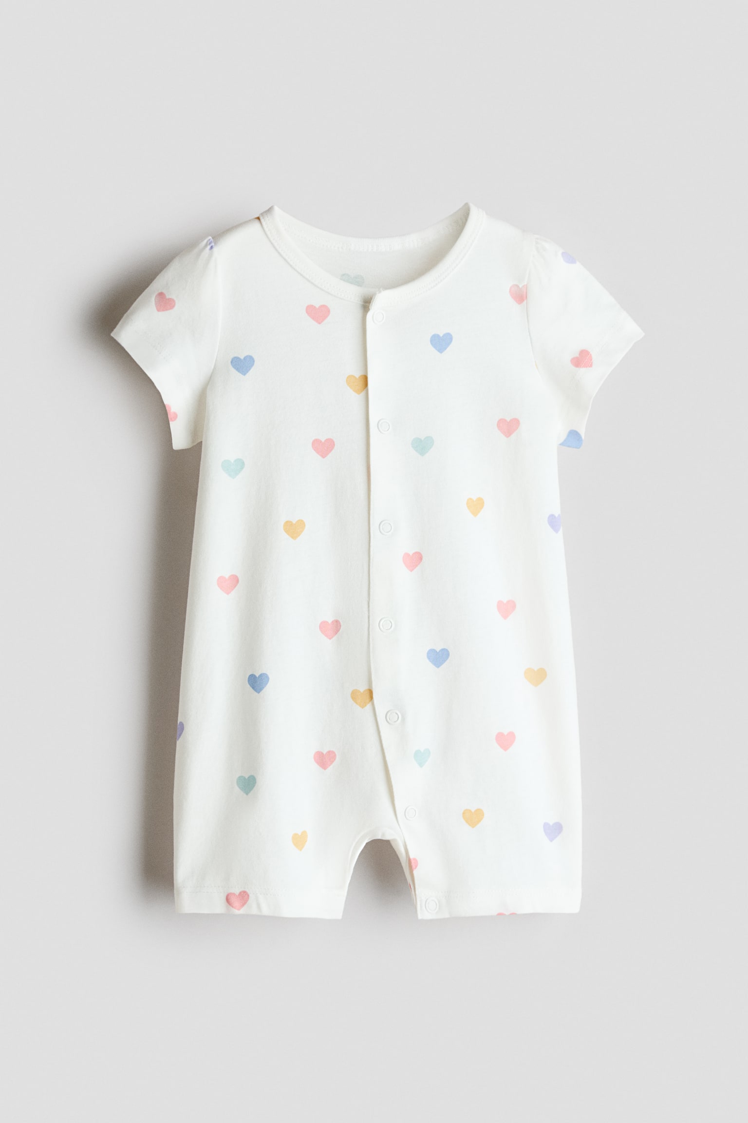 Short cotton sleepsuit - White/Hearts/Light dusty pink/Raspberries - 1
