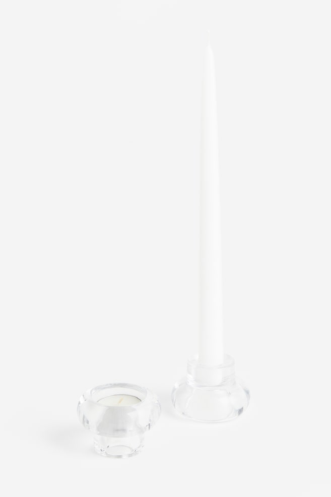 Glass candle holder - Transparent/Light beige/Dark grey - 3