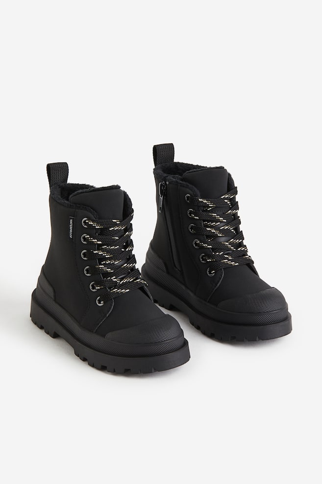 Waterproof lace-up boots - Black/Dark khaki green - 1