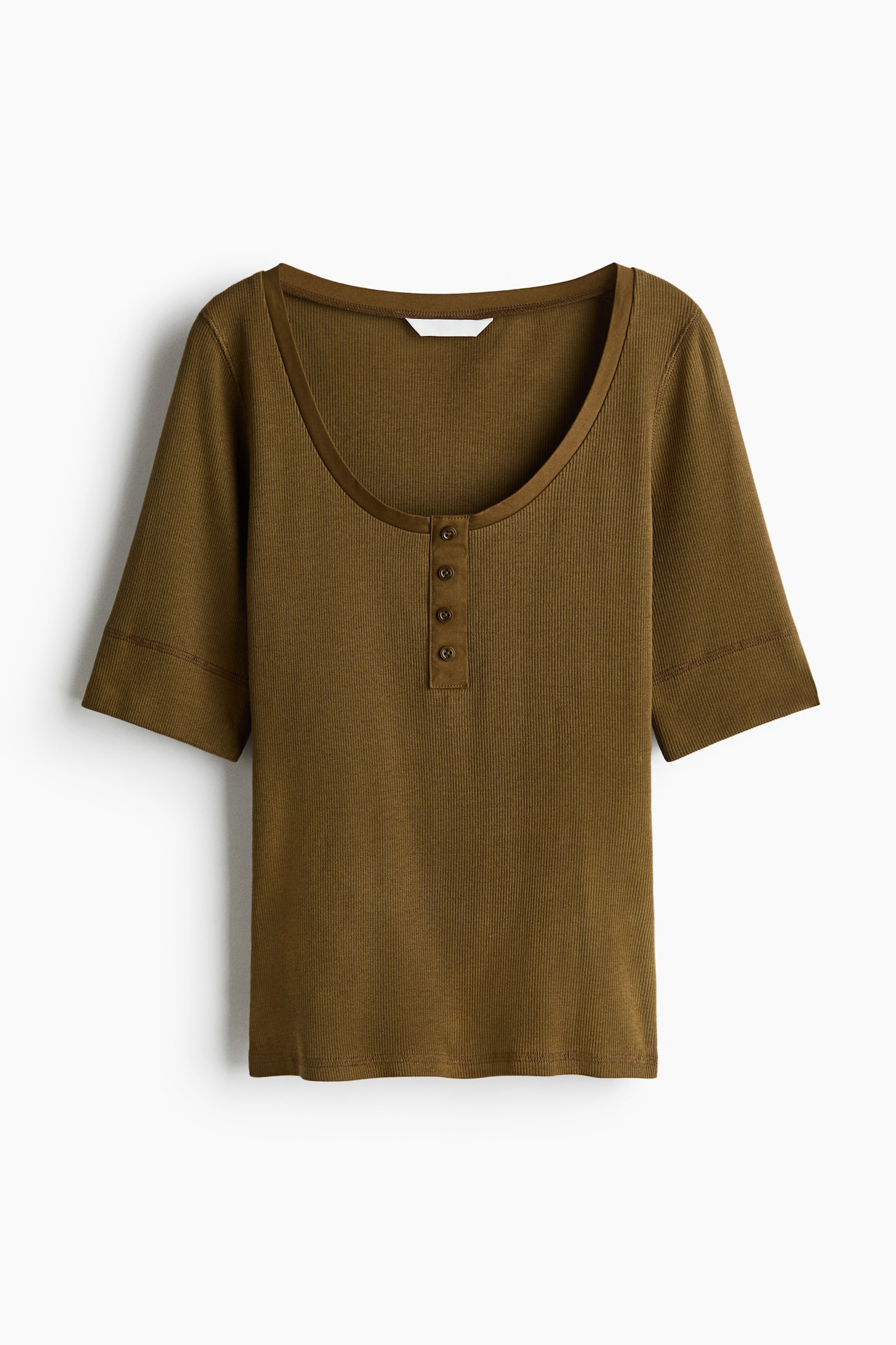 Женский топ H&M Ribbed Cotton Top, цвет: Тёмный хаки зелёный — фото 1