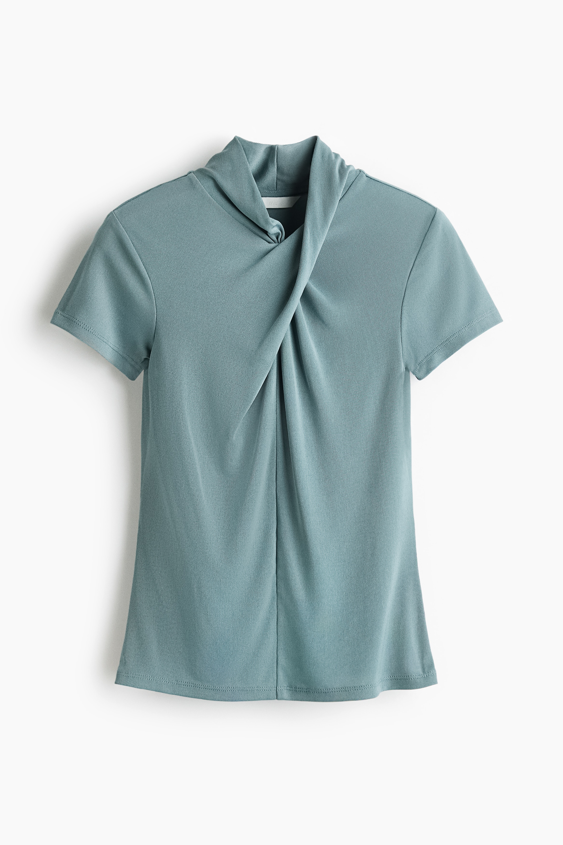 Short-Sleeved Twist-Detail Top - Light dusty blue/Black/Light beige