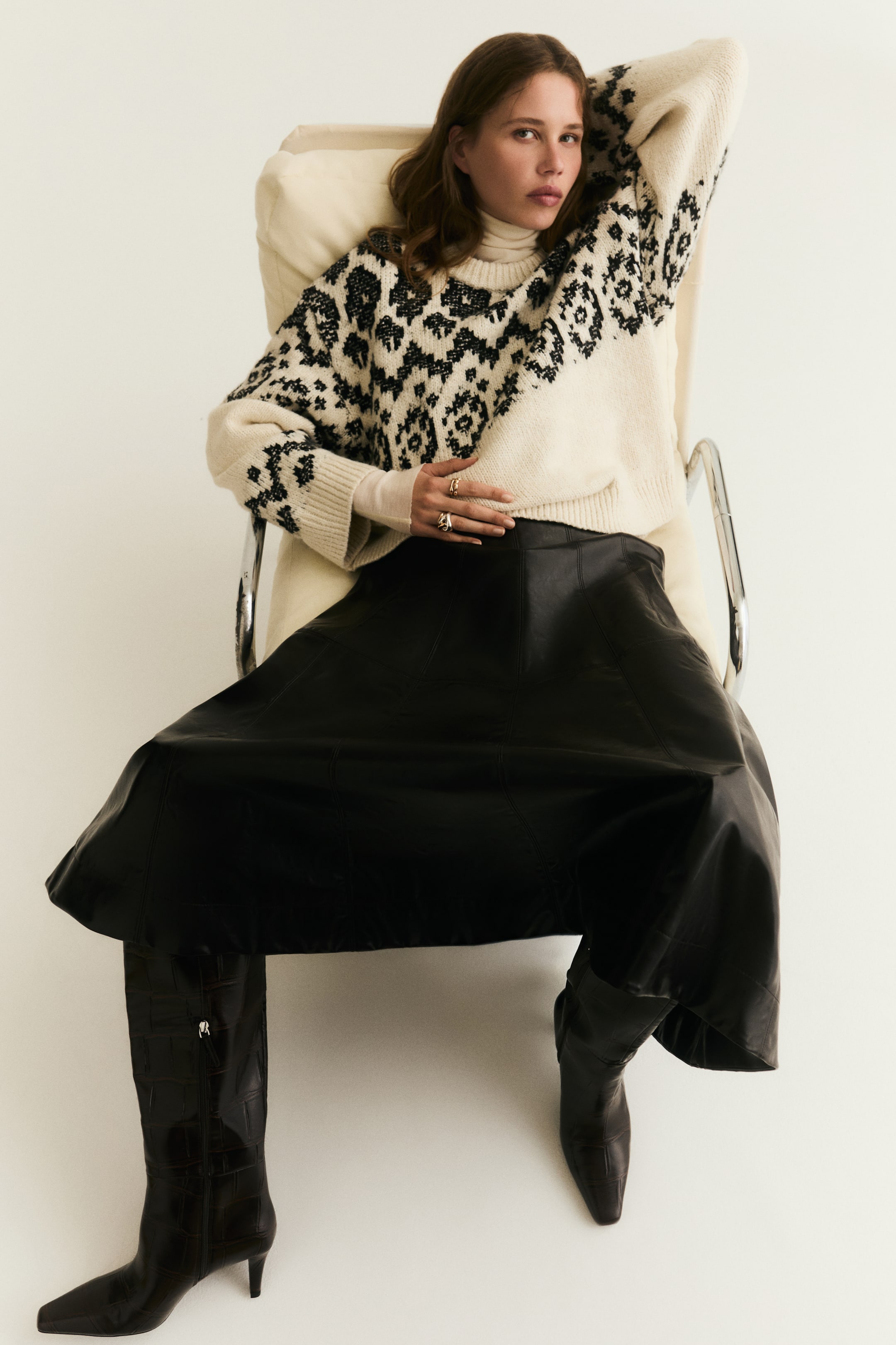 View larger image: Jacquard-Knit Sweater - White/patterned - Ladies | H&M US 1