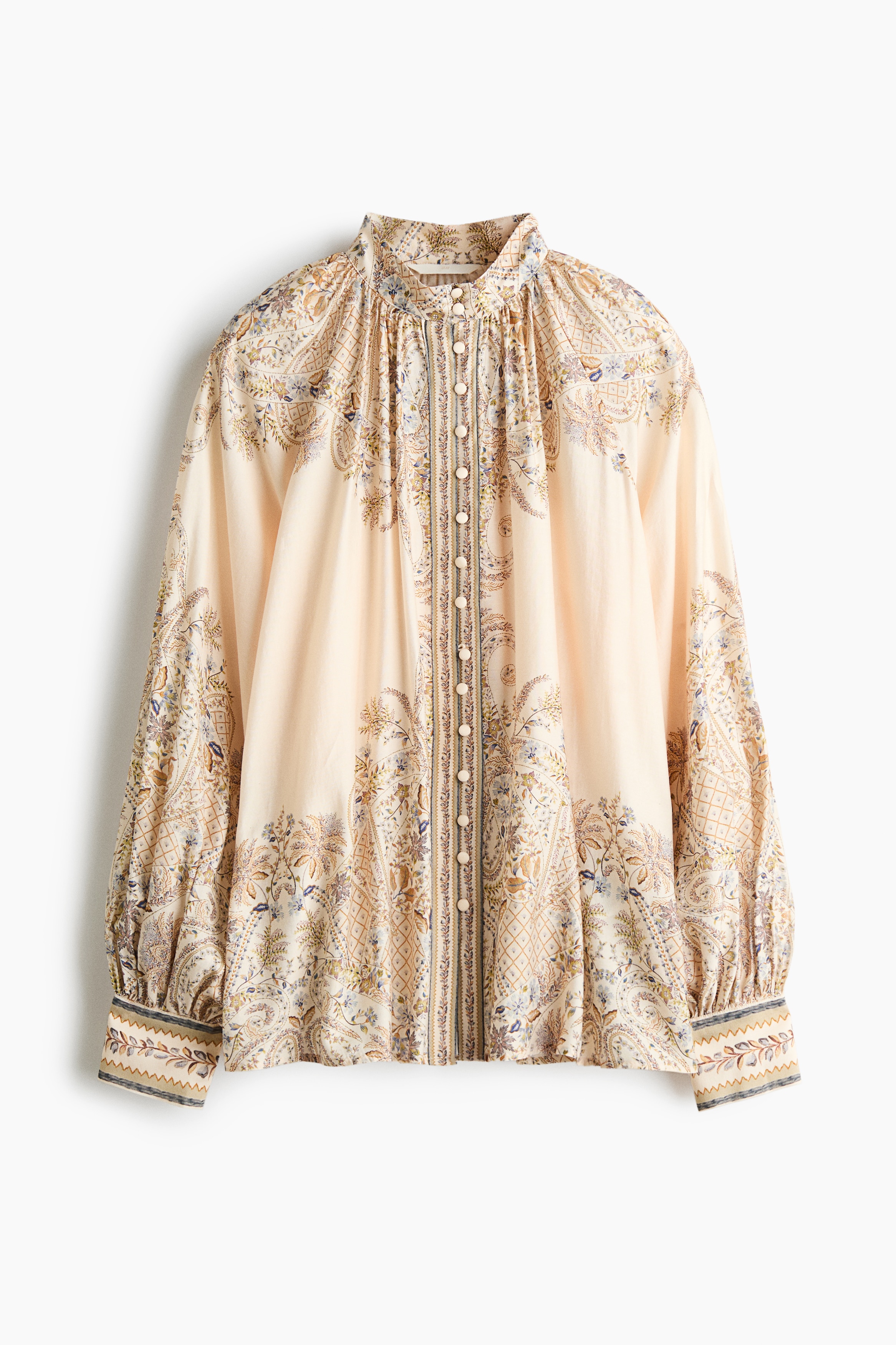 Button-front blouse - Light beige/Patterned/Powder pink/Floral