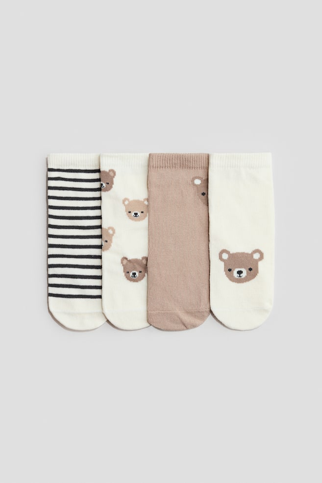 4er-Pack Socken - Cremefarben/Teddybären/Rot/Rentier/Blau/Autos/Helles Mattblau/Dinosaurier/Schwarz/Halloween/Hellbeige/Tiere - 1