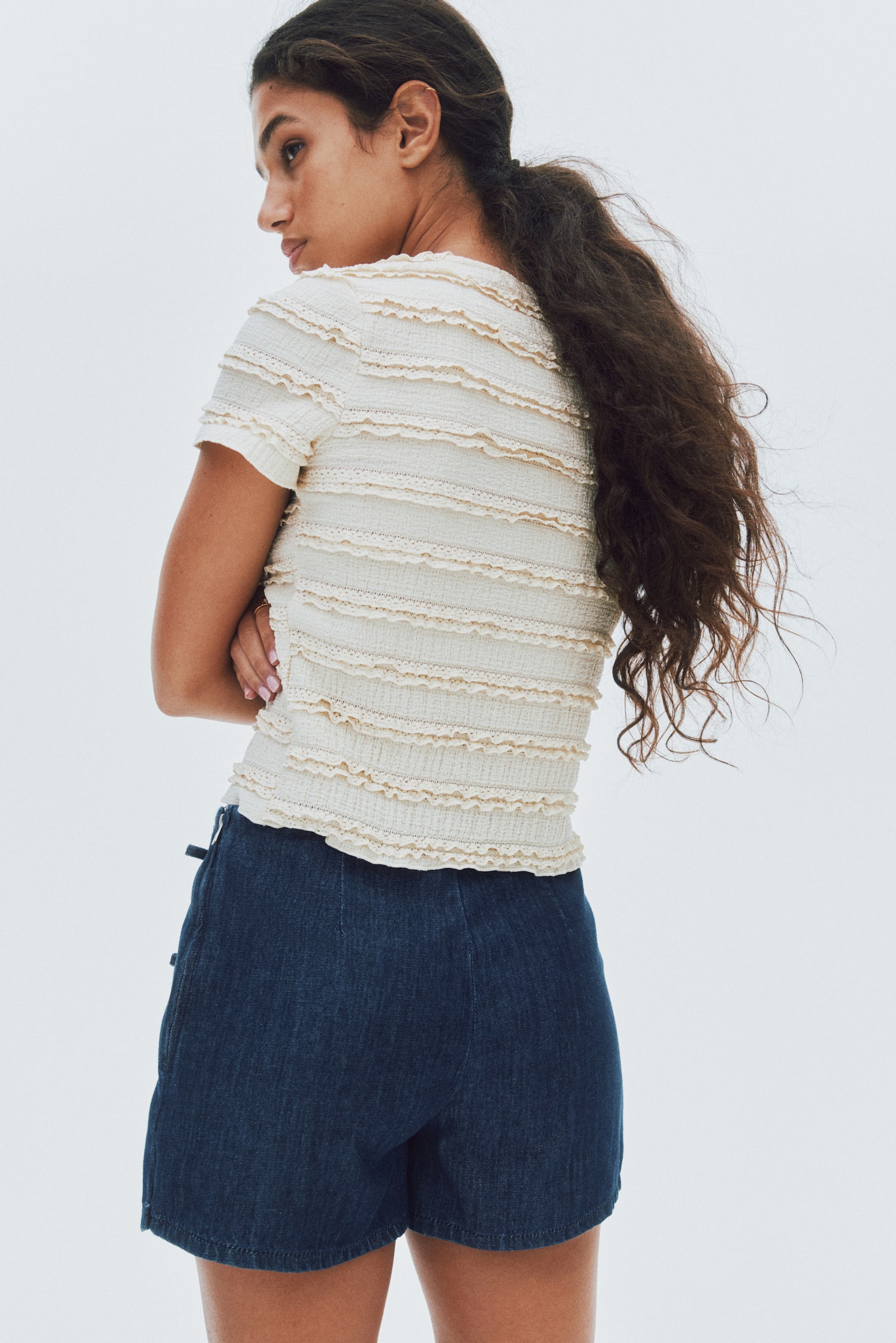 Denim skort - Màu xanh denim đậm/Màu trắng - 5