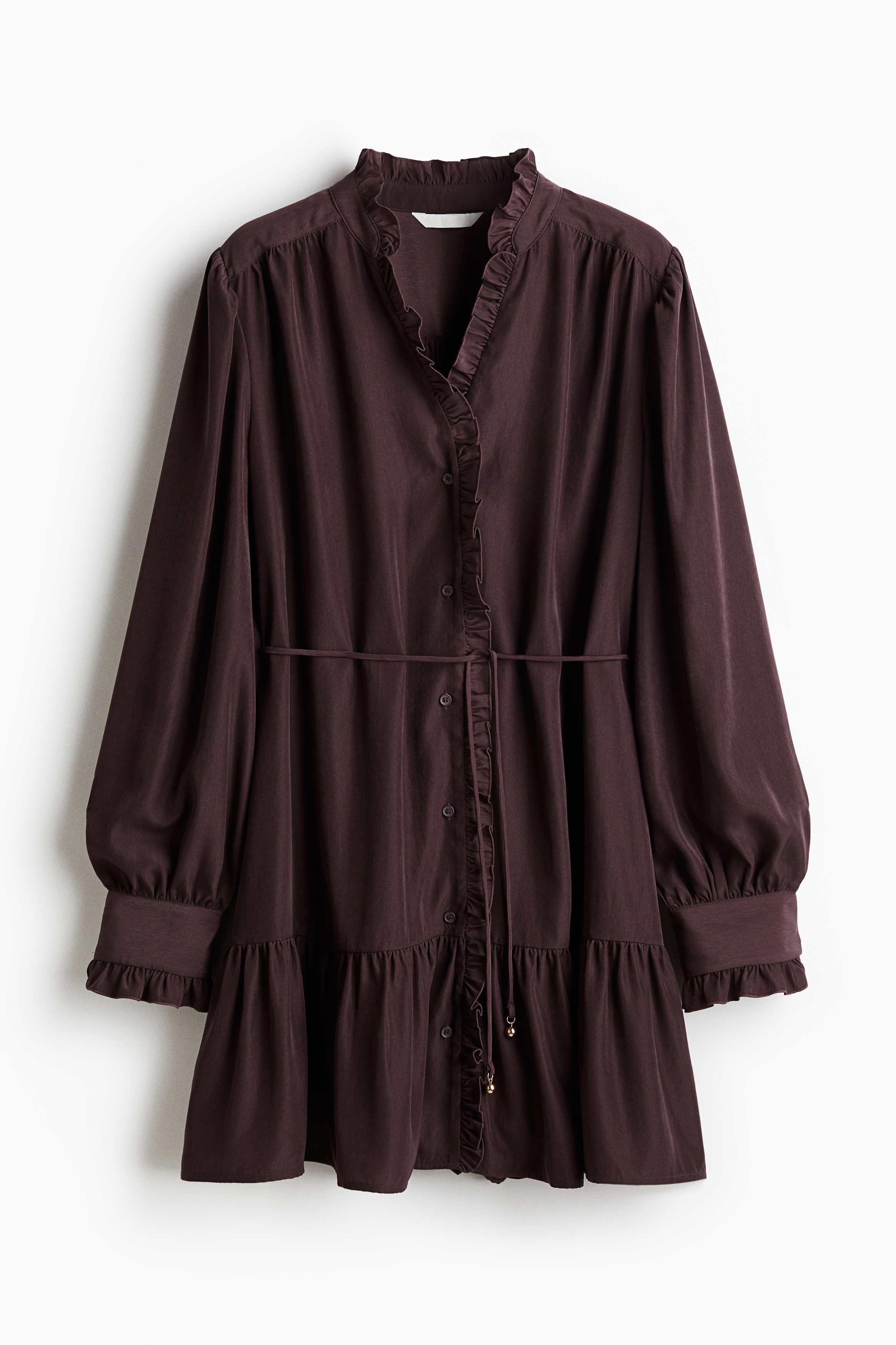 Frill Trim Shirt Dress - Aubergine purple/Black