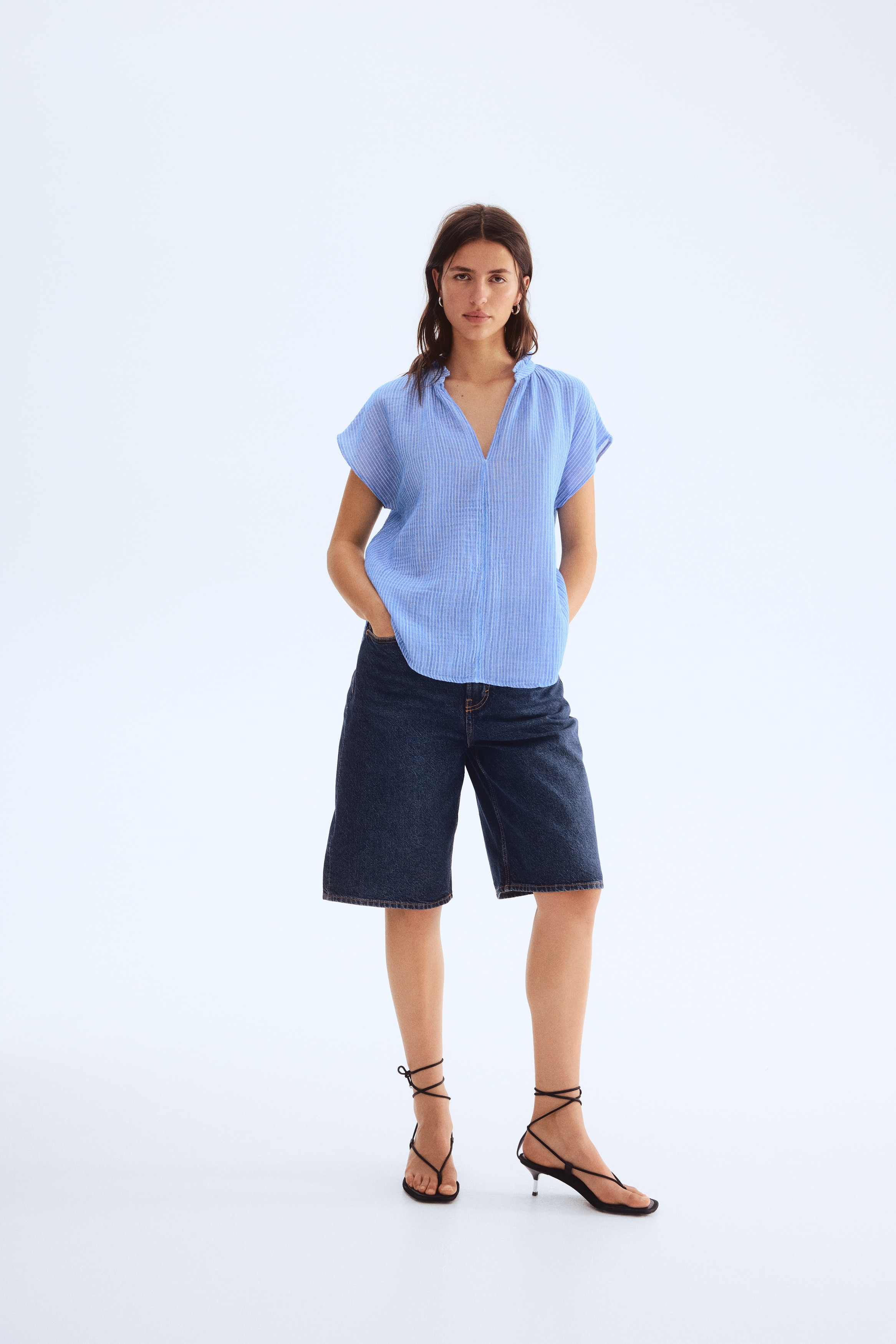 Cotton Muslin Blouse - Blue/striped - Ladies | H&M US