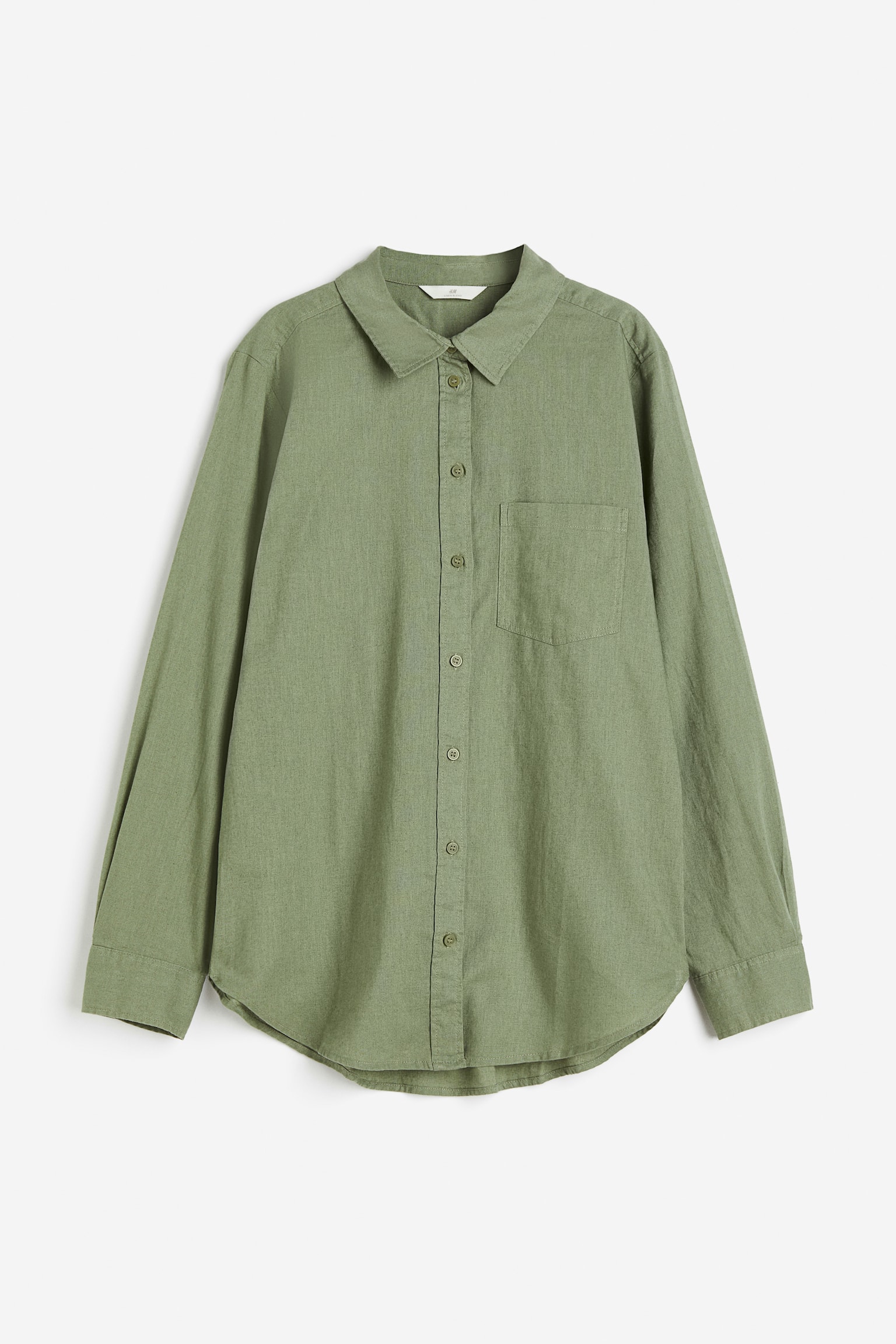 Linen-Blend Shirt - Khaki green - 1