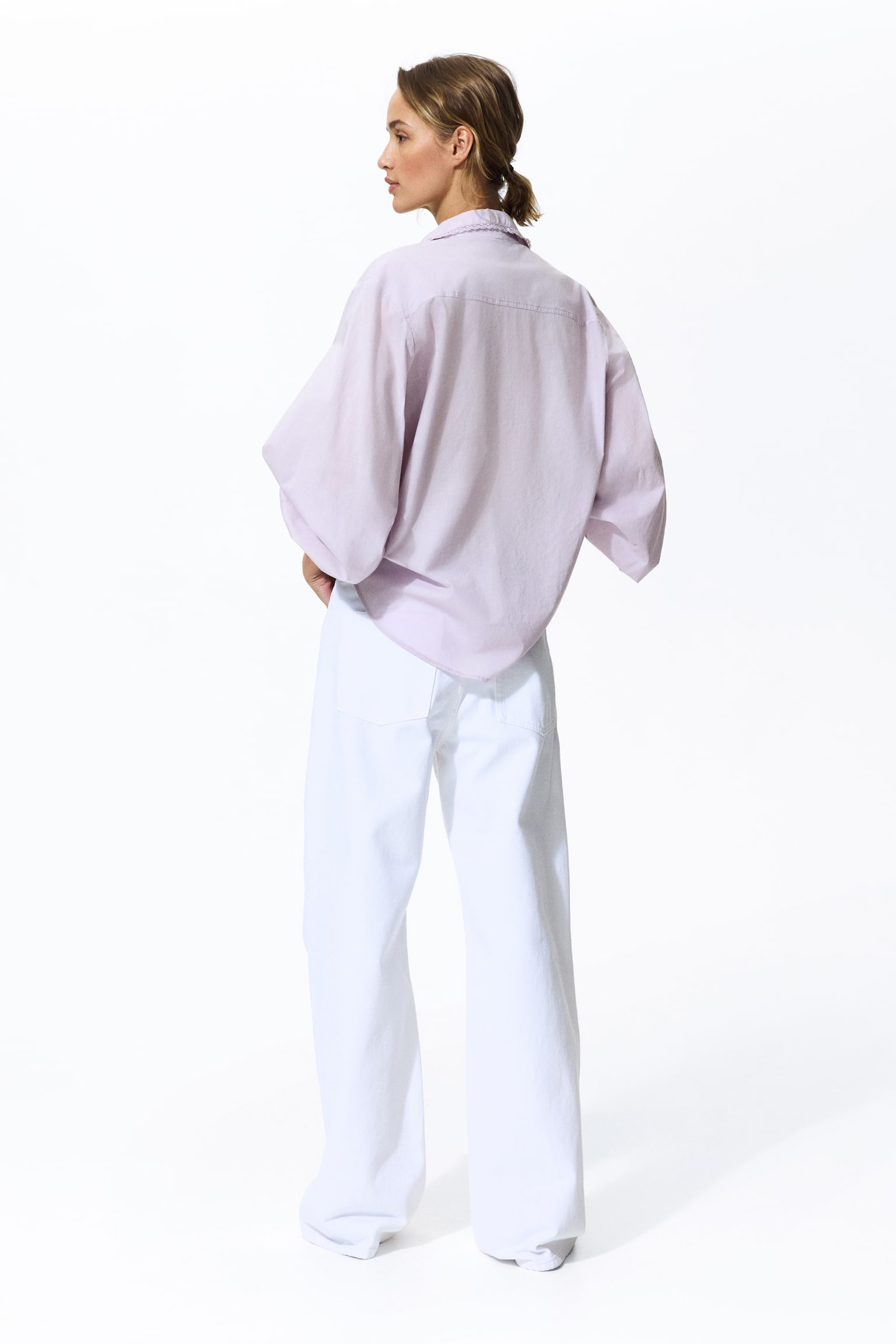 Lace-trimmed cotton shirt - Light purple/White - 7