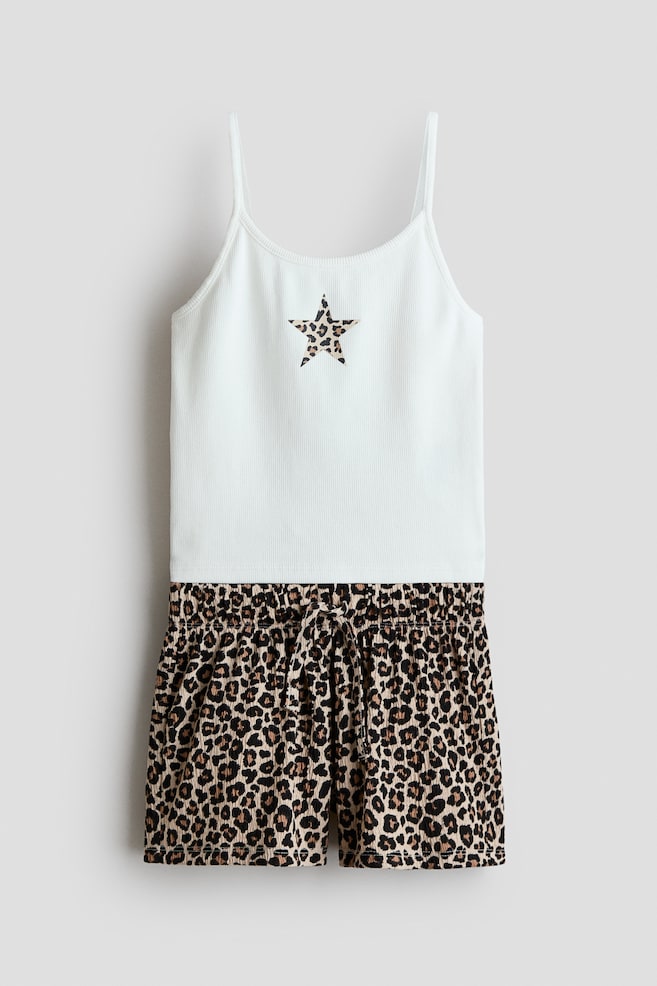 2-Piece Top and Shorts Set - White/star/Yellow/floral/Light pink/83/Gray melange/New York - 1
