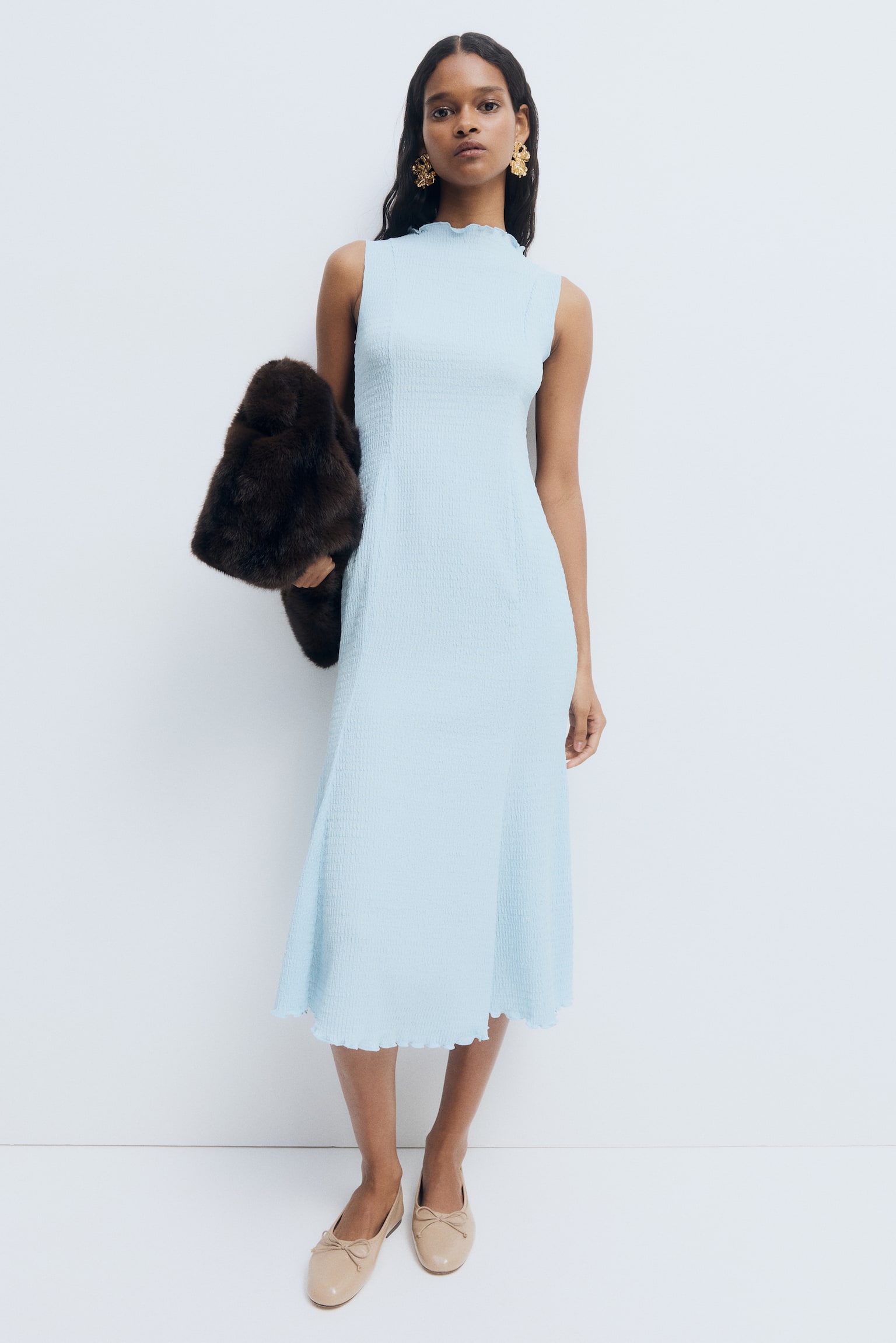 Vestido con punto smock - Azul claro/Rojo ciruela - 2