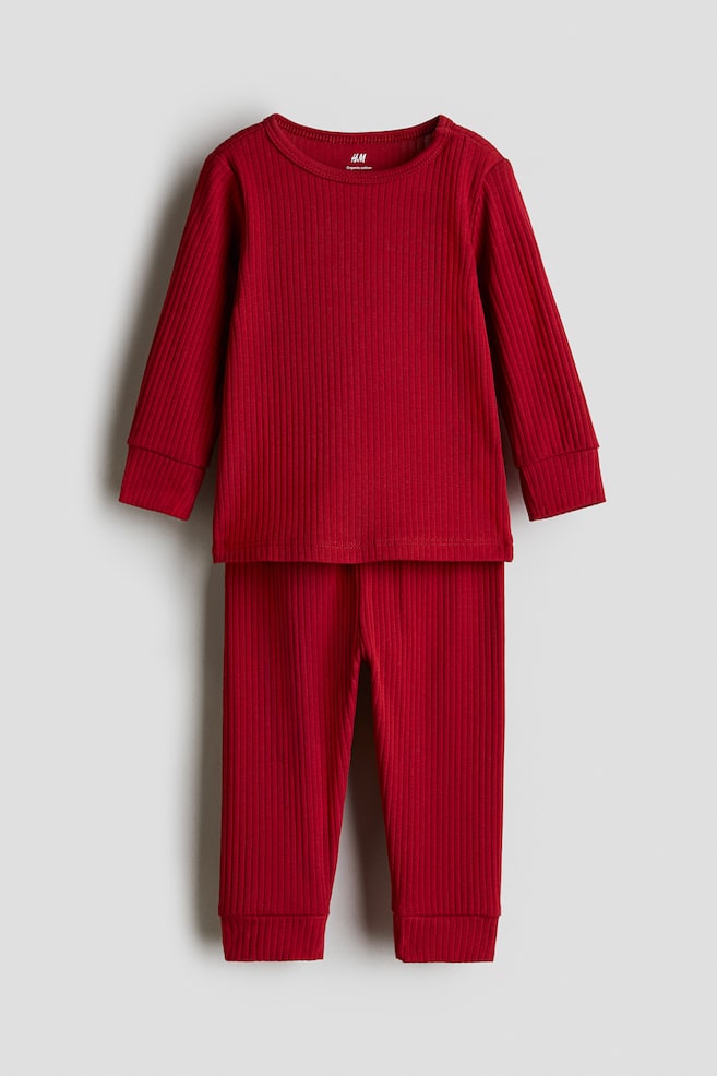 Ensemble côtelé en coton - Rouge/Bleu clair/dinosaures/Beige/rayures beige foncé/Beige clair/girafes/Rose clair/cerises/Beige clair/imprimé léopard/Blanc/cœurs/Gris foncé/Crème/cœurs - 1