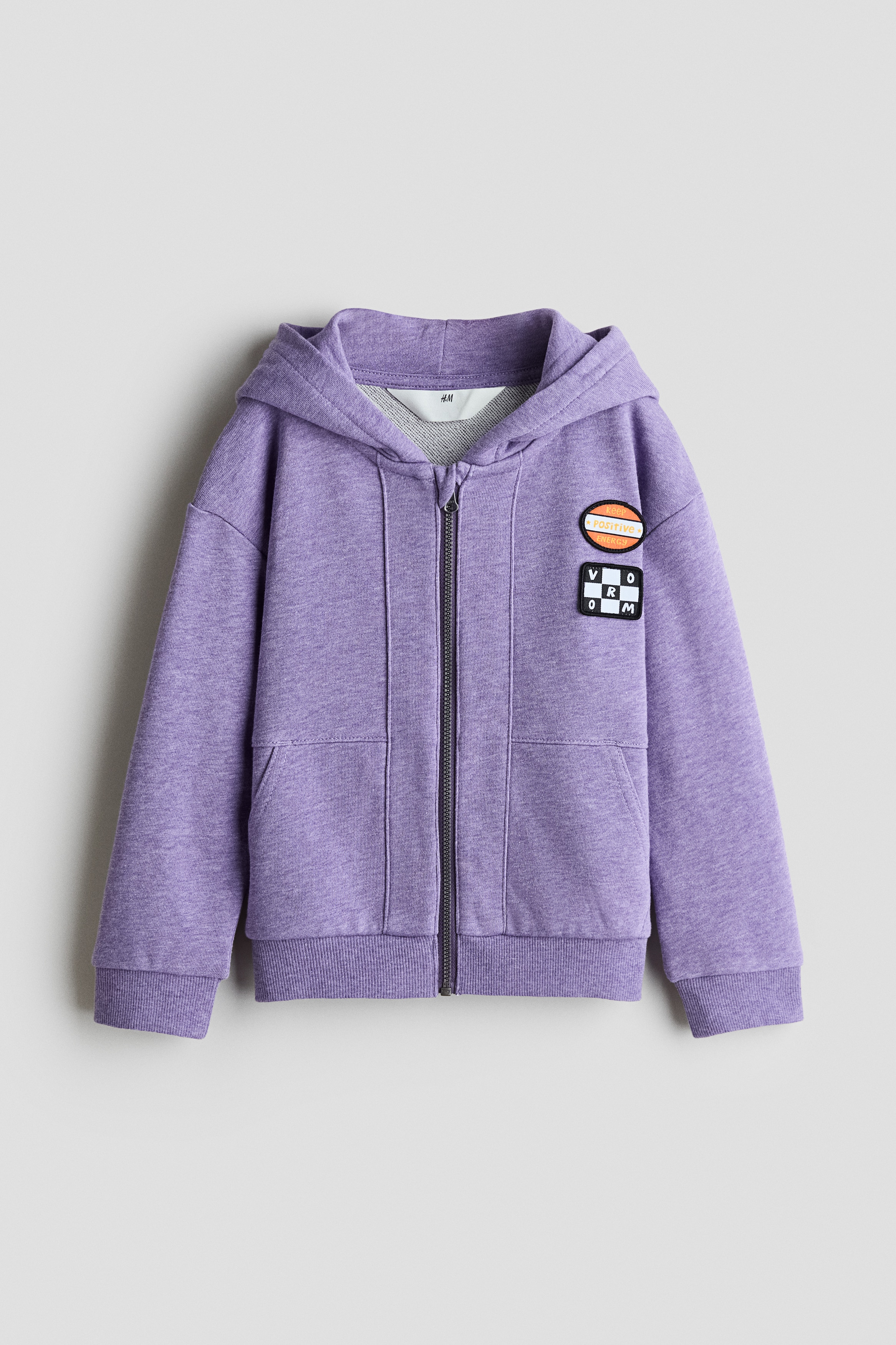 Áo hoodie kéo khoá có miếng đính trang trí - Màu tím đốm